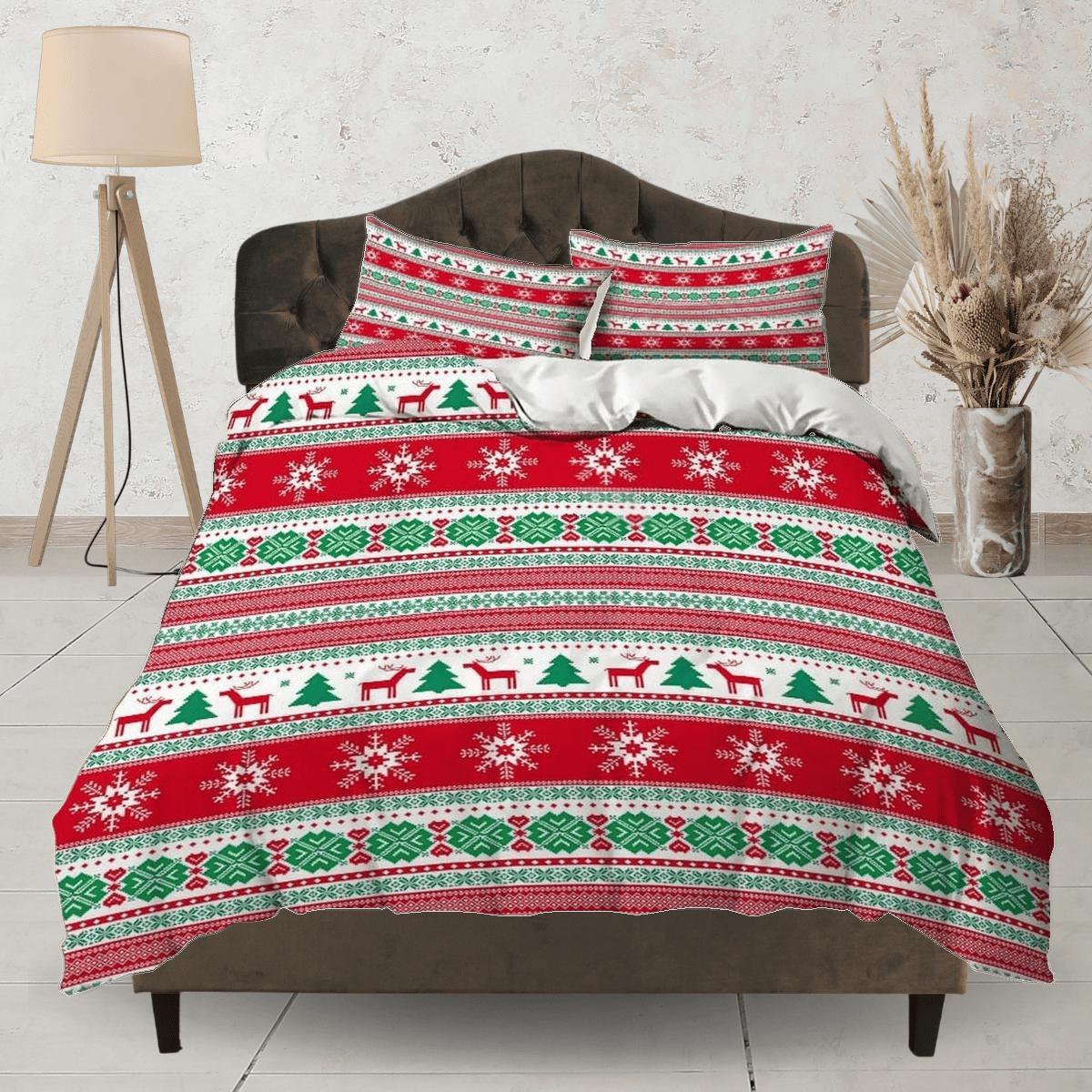 daintyduvet 1950s ugly Christmas sweater inspired bedding & pillowcase holiday gift duvet cover king queen toddler bedding baby Christmas farmhouse