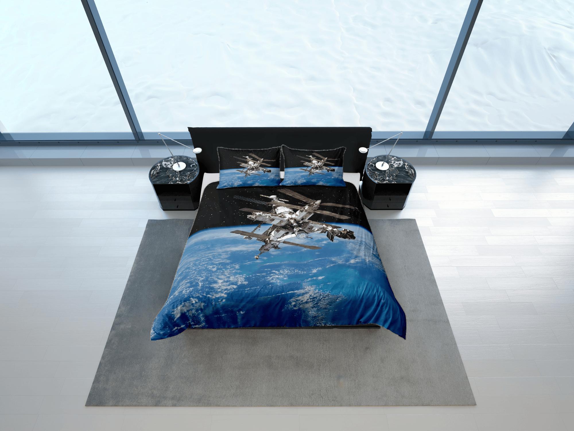 daintyduvet 3D satellite outer space bedding, galaxy bedding set full, cosmic duvet cover king, queen, dorm bedding, toddler bedding aesthetic duvet