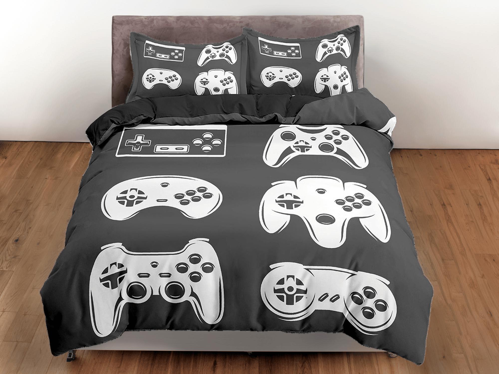 daintyduvet 90s nostalgia gamer bedding black and white duvet cover, video gamer boyfriend gift bedding set full king queen, boys bedroom dorm bedding