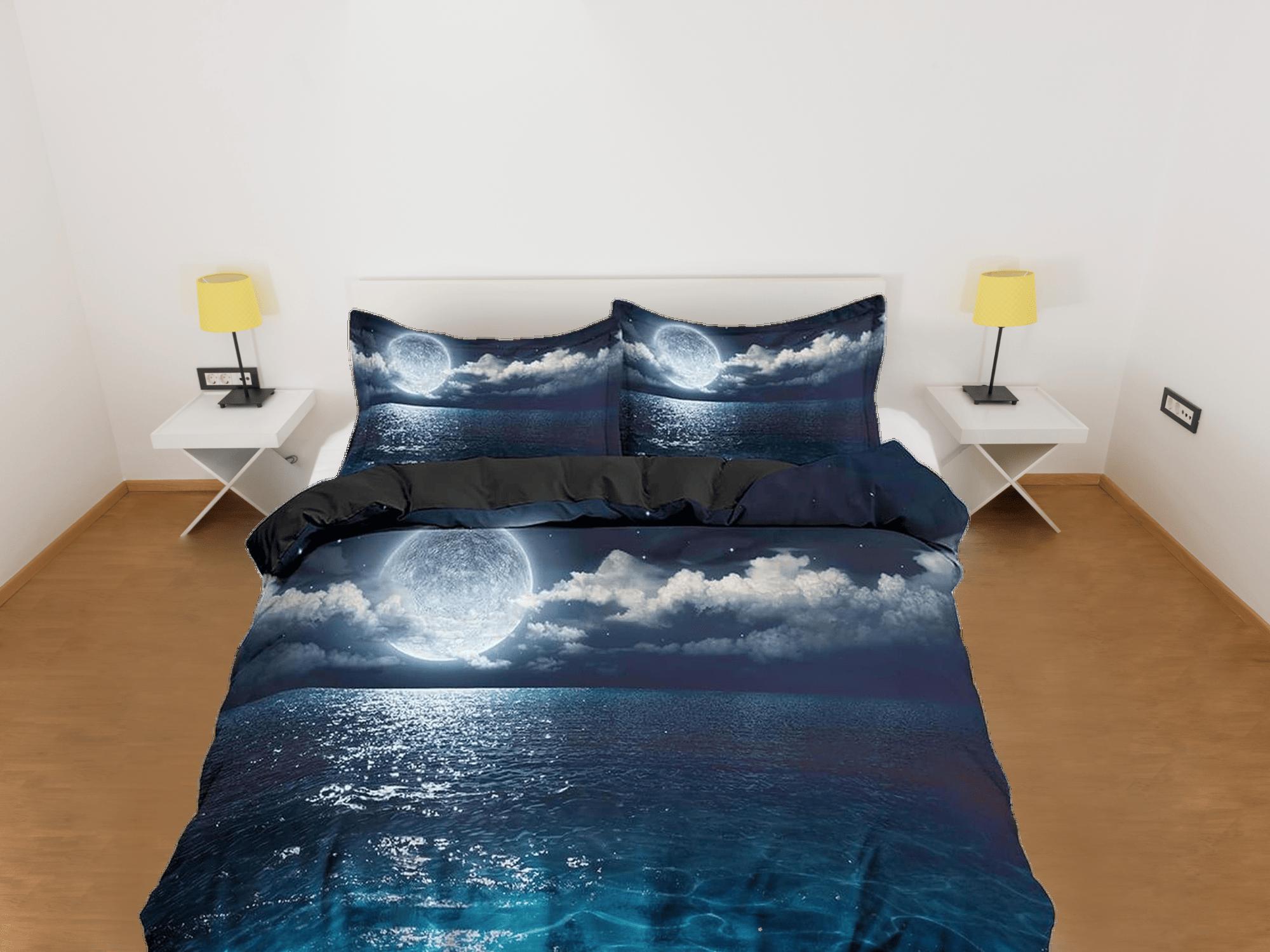 daintyduvet Above the calm sea moon duvet cover set galaxy bedding, space bedding set full, duvet cover king, queen, dorm bedding, toddler bedding