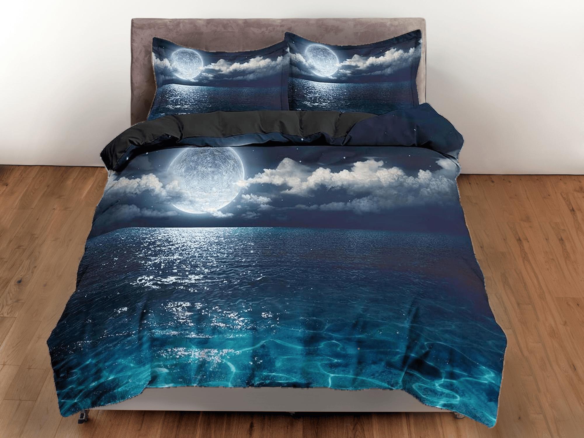 daintyduvet Above the calm sea moon duvet cover set galaxy bedding, space bedding set full, duvet cover king, queen, dorm bedding, toddler bedding