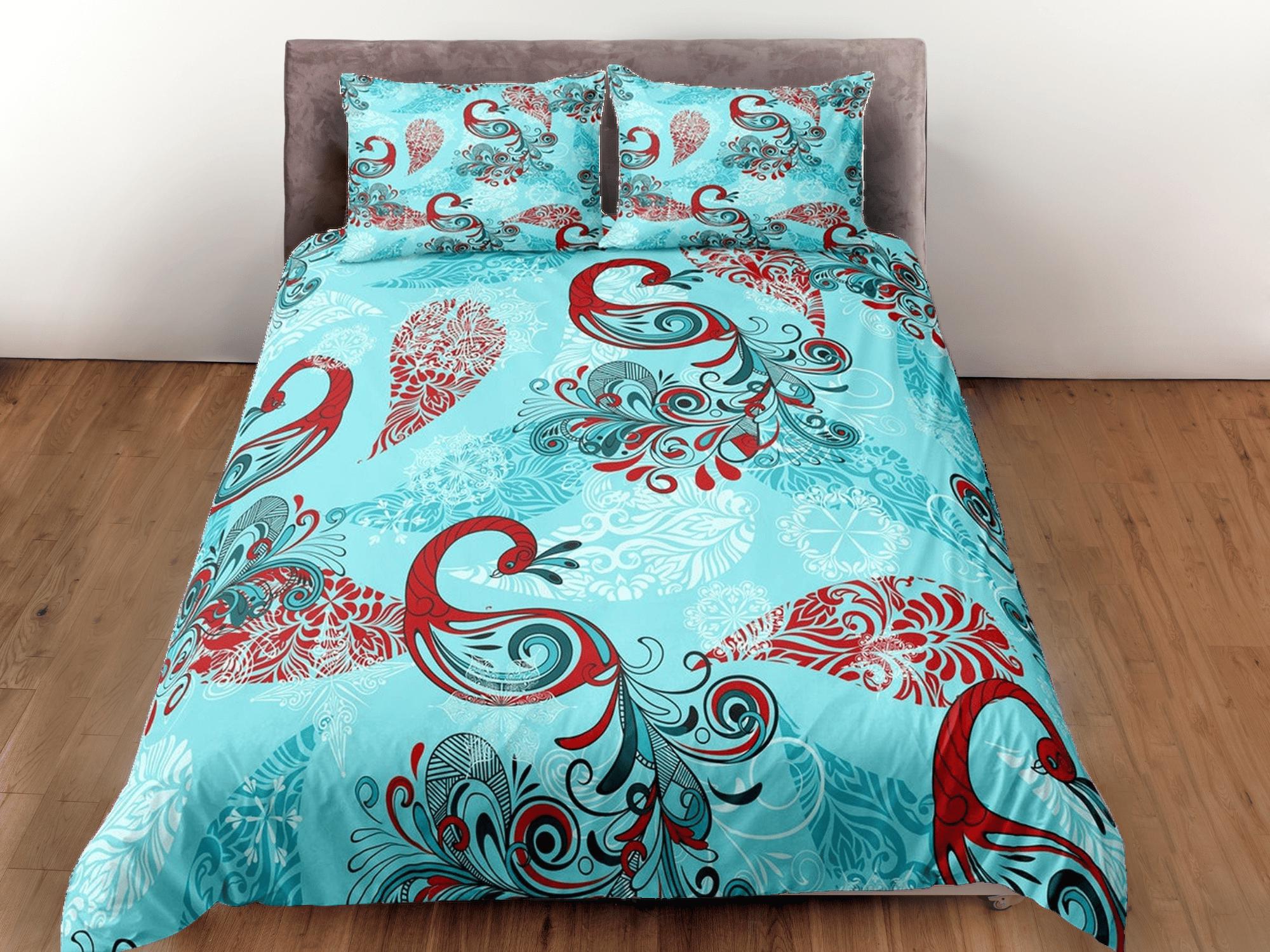 daintyduvet Abstract design peacock decor aesthetic bedding set full, luxury duvet cover queen, king, boho duvet, designer bedding, maximalist bedspread
