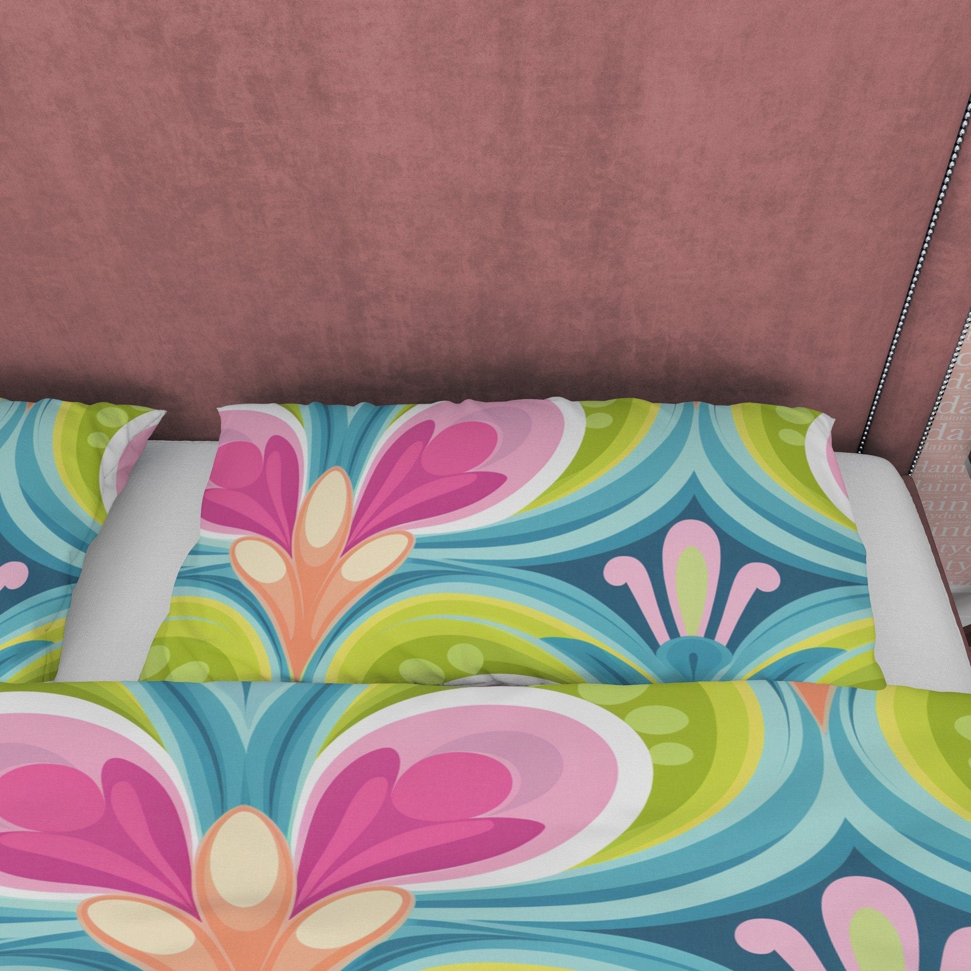 Abstract Heart Like Pattern Boho Bedding Colorful Duvet Cover Bohemian Bedroom Set, Floral Quilt Cover, Aesthetic Bedspread, Unique Bedding