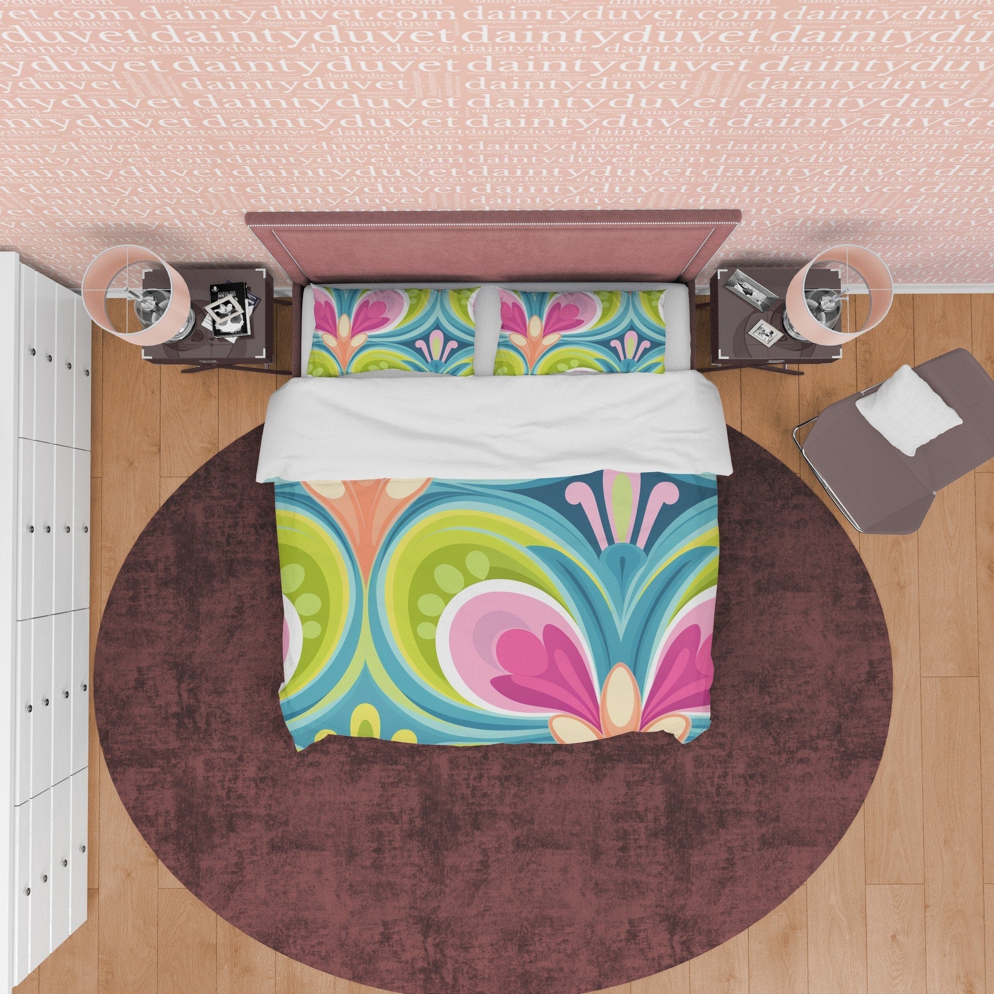 Abstract Heart Like Pattern Boho Bedding Colorful Duvet Cover Bohemian Bedroom Set, Floral Quilt Cover, Aesthetic Bedspread, Unique Bedding