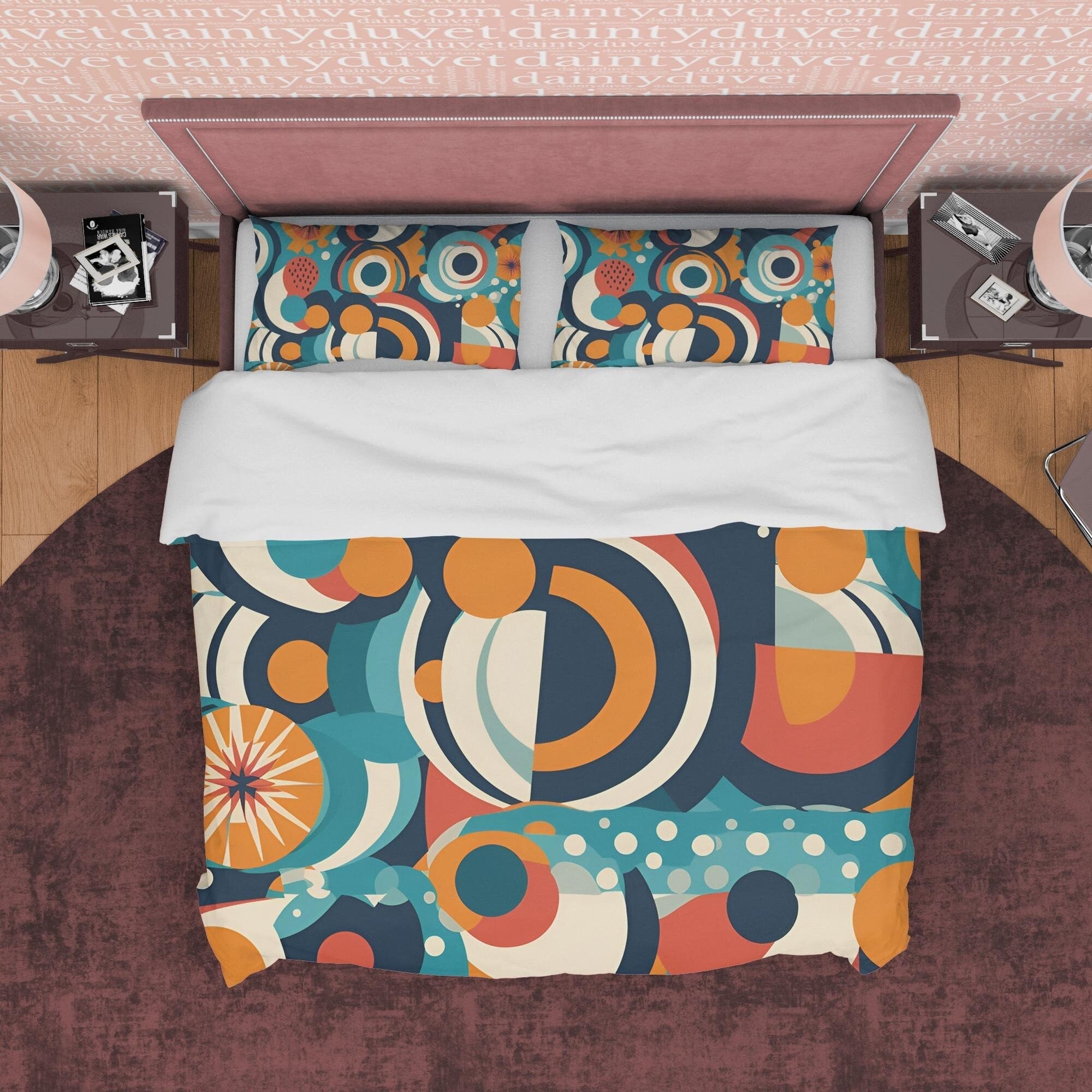 Abstract Retro Bedding Set, Geometric Duvet Cover, Colorful Quilt Cover, Unique Bedspread, 70s Nostalgia Bed Cover, Zipper Bedding