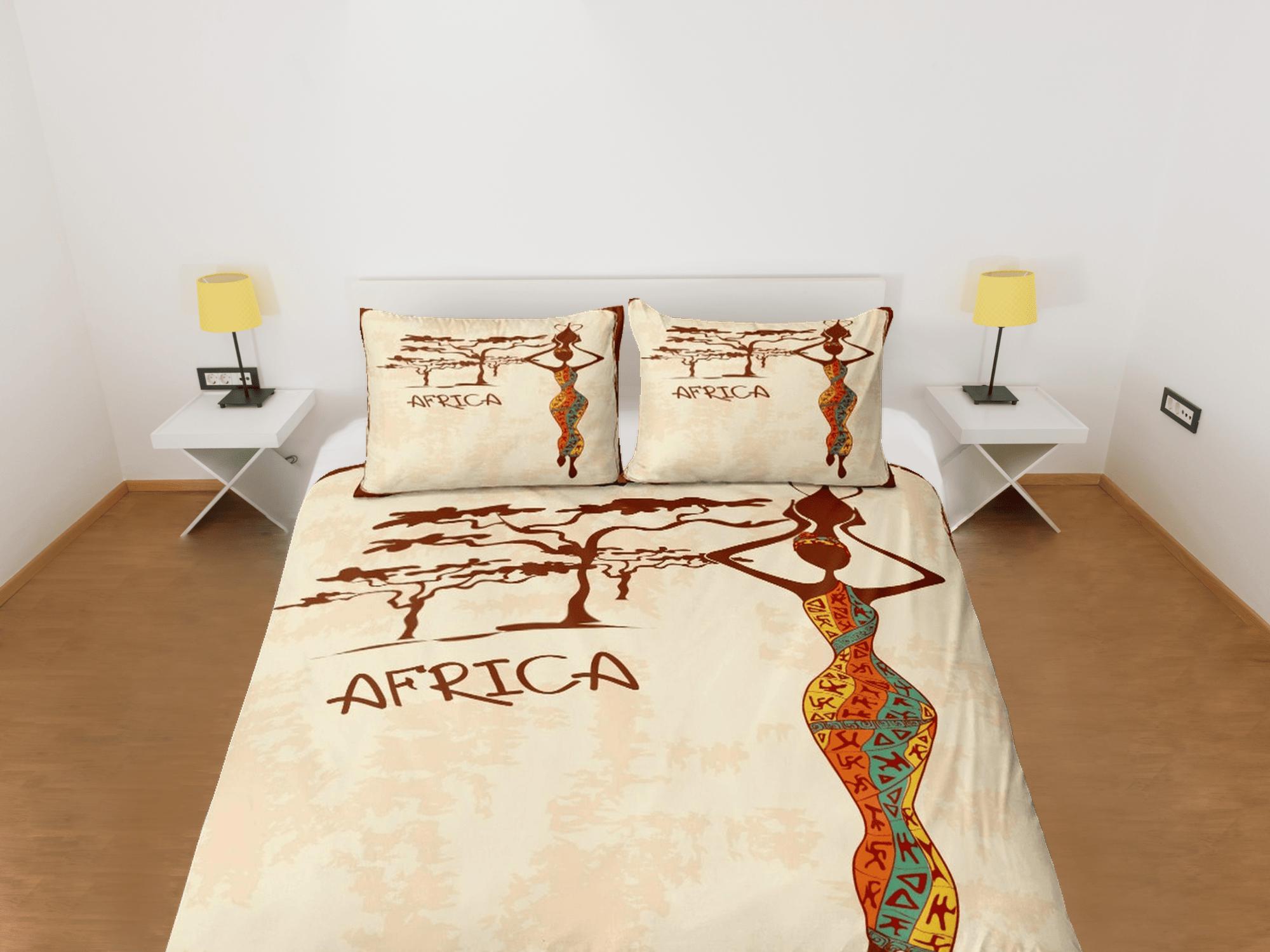 daintyduvet African black woman in traditional dress bedding duvet cover, boho bedding set african ethnic design, afrocentric bedding south african gift