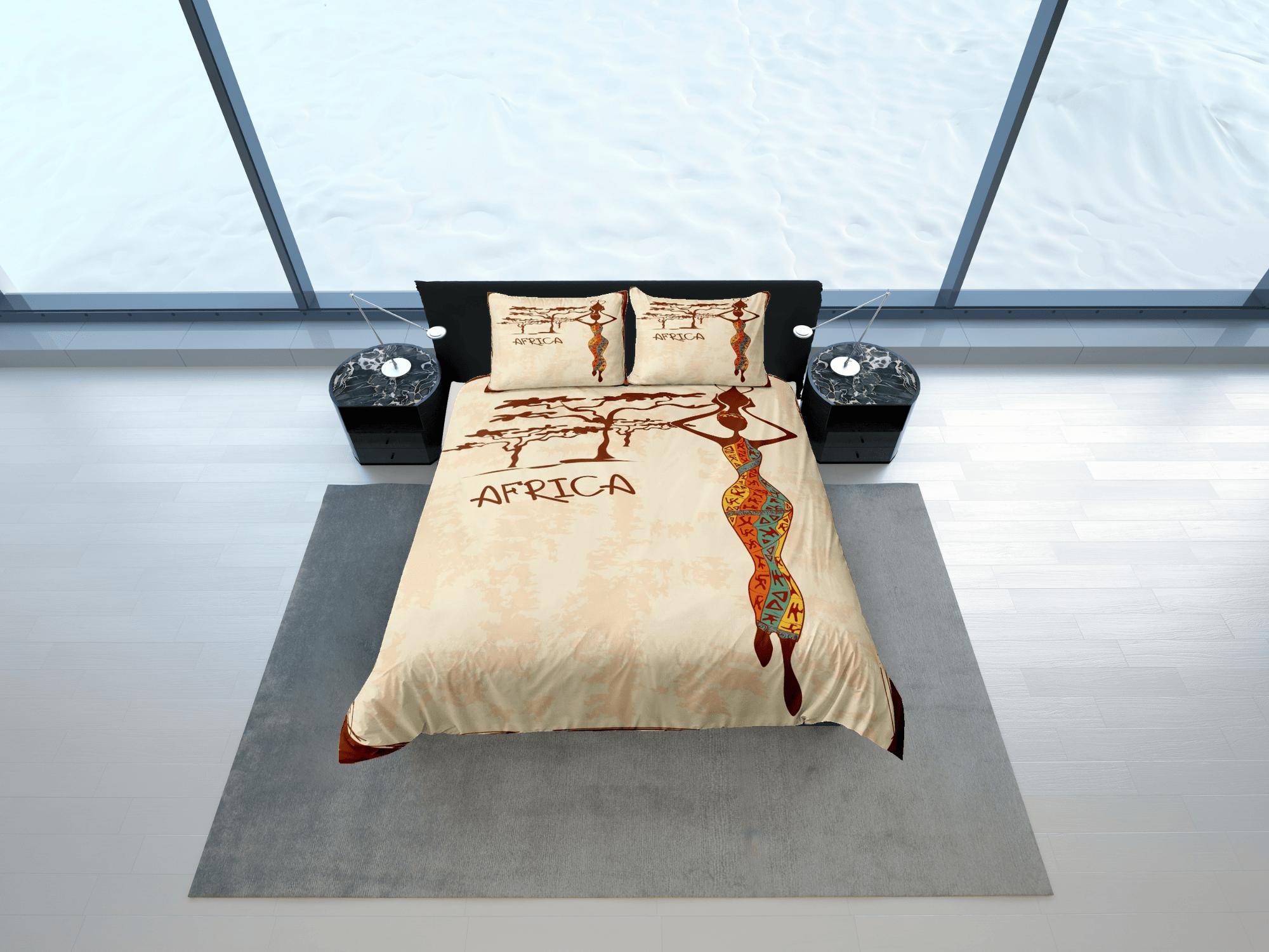 daintyduvet African black woman in traditional dress bedding duvet cover, boho bedding set african ethnic design, afrocentric bedding south african gift