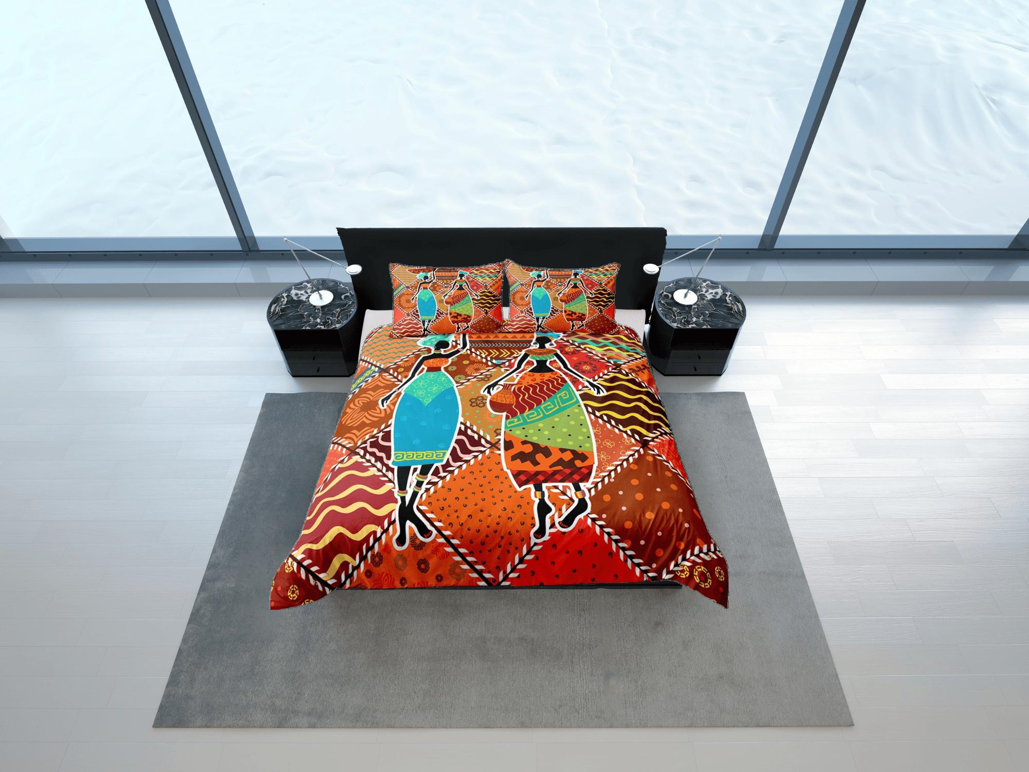 daintyduvet African brown bedding set patchwork duvet cover, boho bedding african ethnic tribal design, afrocentric designer bedding, south african gift