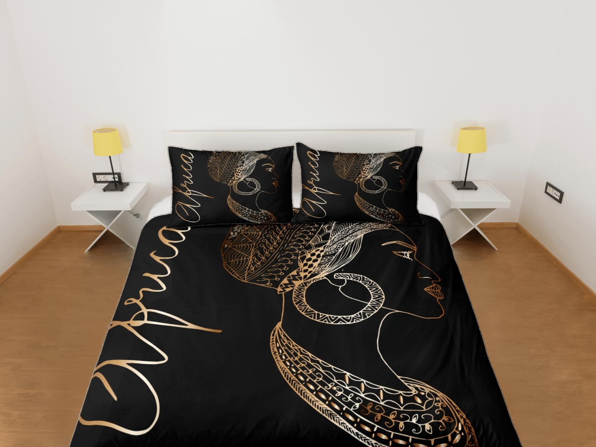 daintyduvet African heritage black bedding set duvet cover, boho bedding, luxurious bronze design, afrocentric designer bedding, south african gift