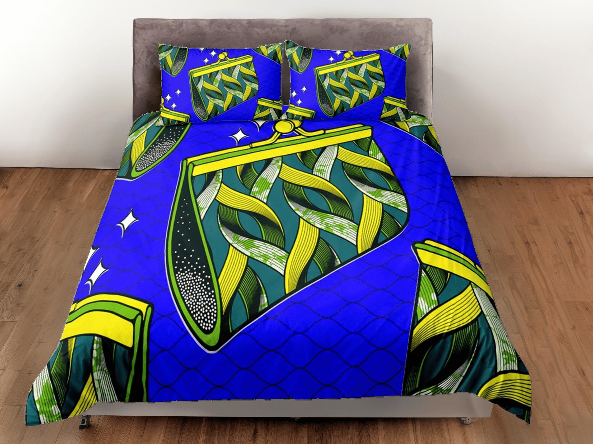 daintyduvet African purse bedding set blue duvet cover, boho bedding set african ethnic tribal designs, afrocentric designer bedding, south african gift