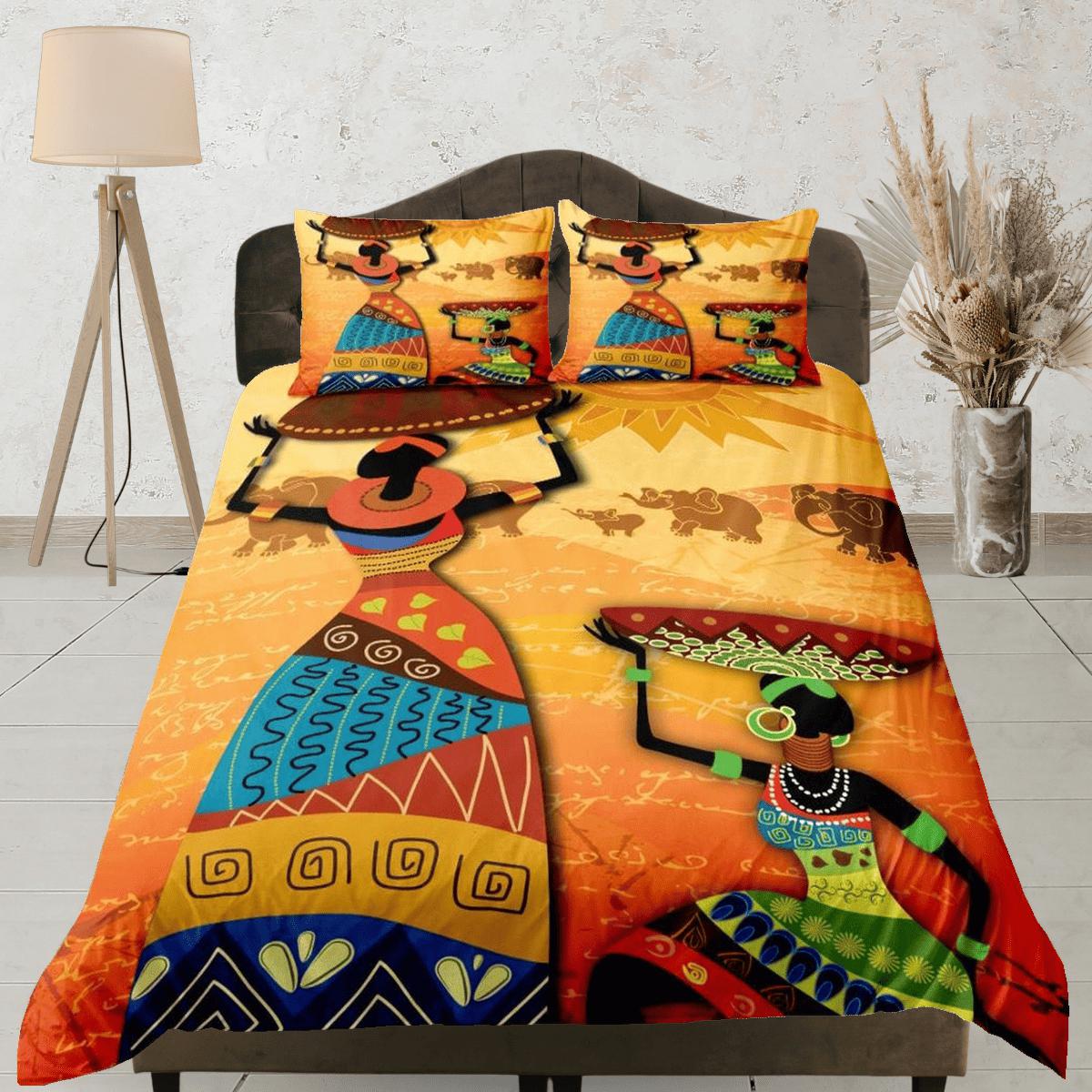 daintyduvet African women colorful bedding set duvet cover, boho bedding african ethnic tribal design, afrocentric designer bedding, south african gift