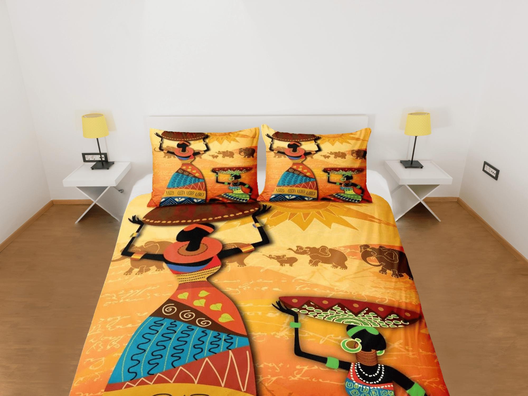 daintyduvet African women colorful bedding set duvet cover, boho bedding african ethnic tribal design, afrocentric designer bedding, south african gift