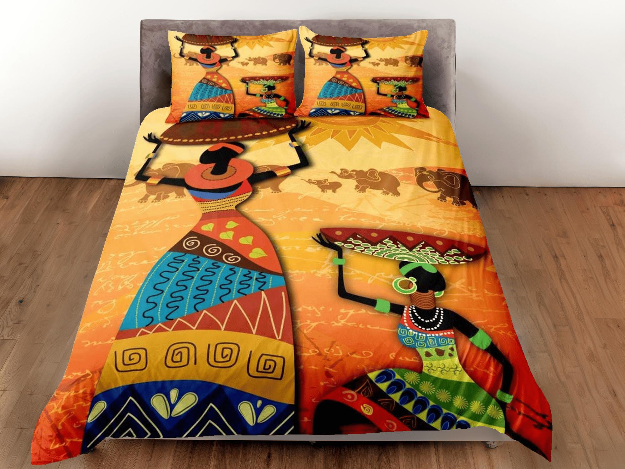 daintyduvet African women colorful bedding set duvet cover, boho bedding african ethnic tribal design, afrocentric designer bedding, south african gift