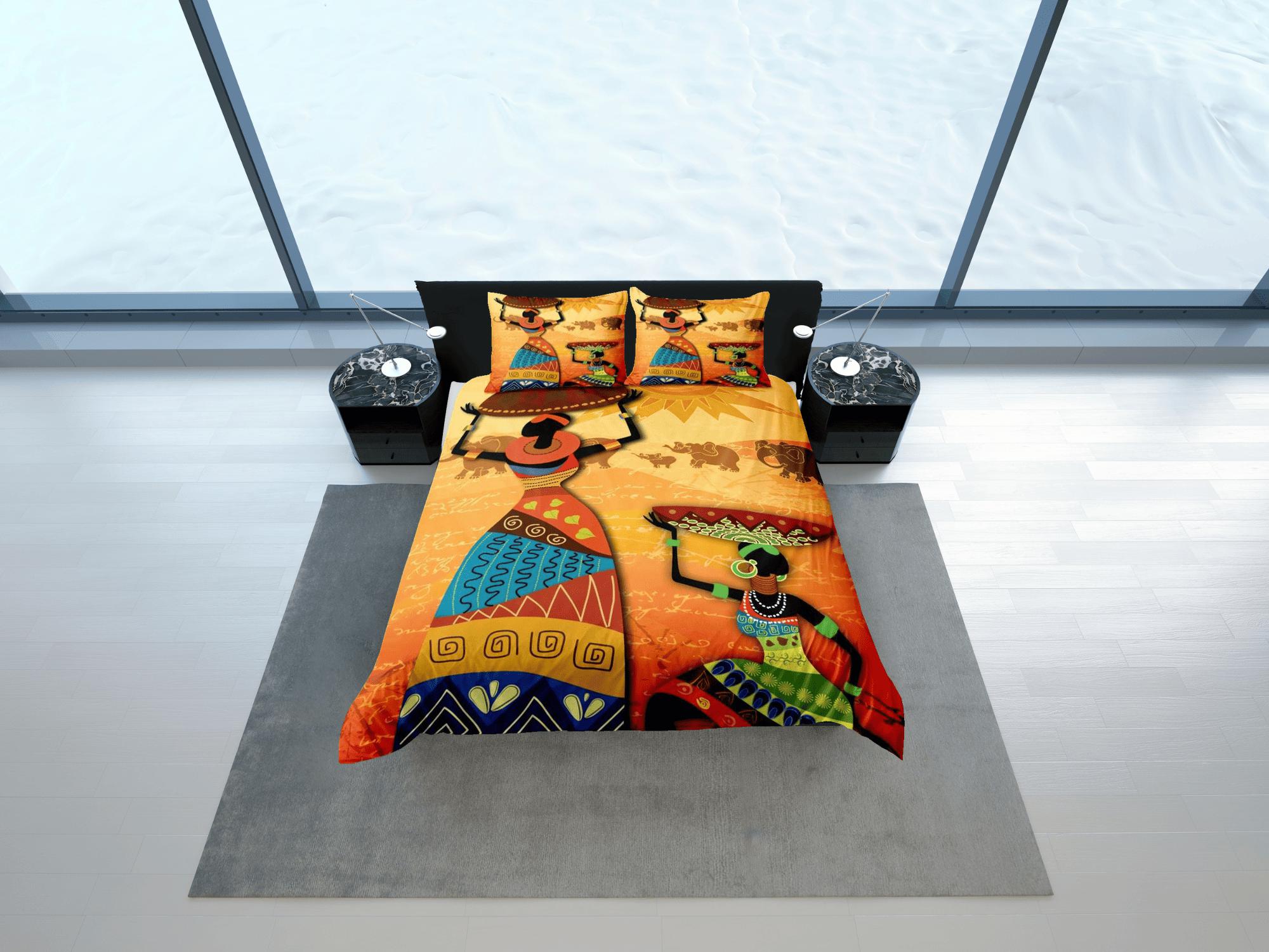 daintyduvet African women colorful bedding set duvet cover, boho bedding african ethnic tribal design, afrocentric designer bedding, south african gift