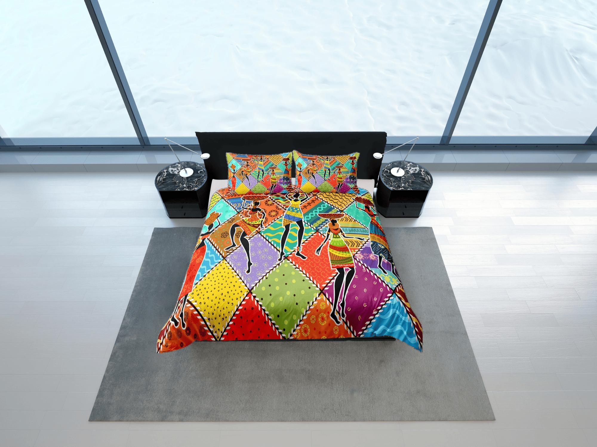 daintyduvet African women patchwork bedding set duvet cover, boho bedding set, ethnic tribal designs, afrocentric designer bedding, south african gift