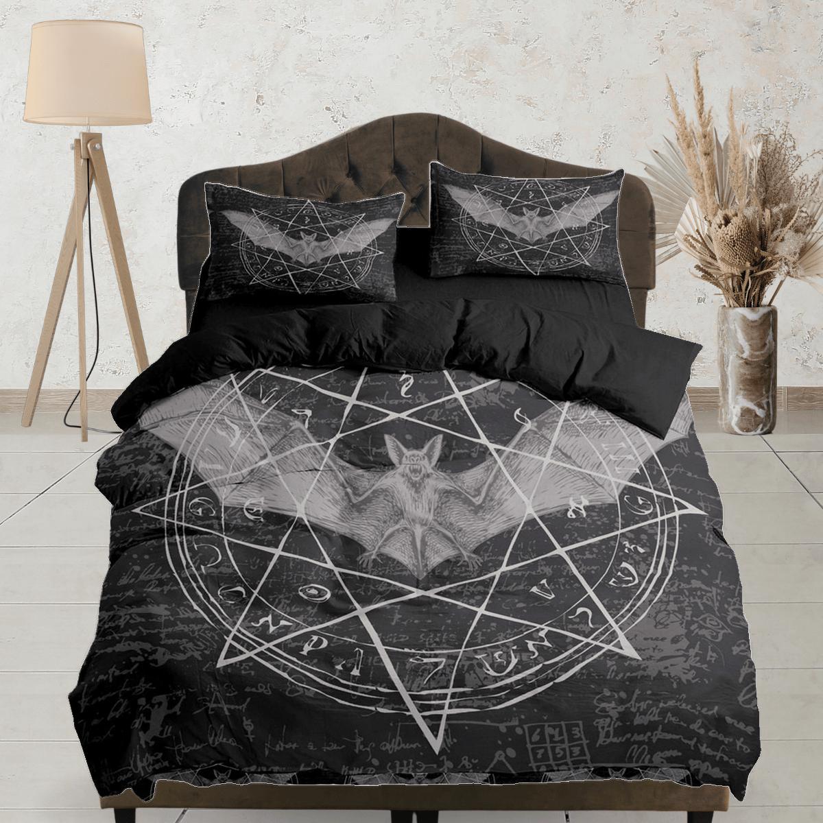 daintyduvet Alchemy goth bat halloween bedding & pillowcase, black duvet cover set dorm bedding, gothic decor, nursery toddler bedding, halloween gift