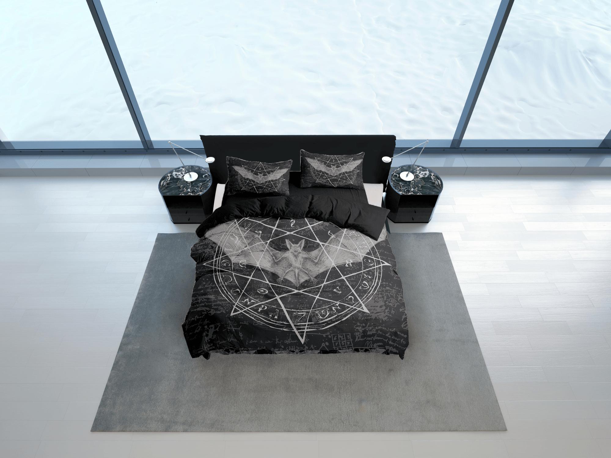 daintyduvet Alchemy goth bat halloween bedding & pillowcase, black duvet cover set dorm bedding, gothic decor, nursery toddler bedding, halloween gift