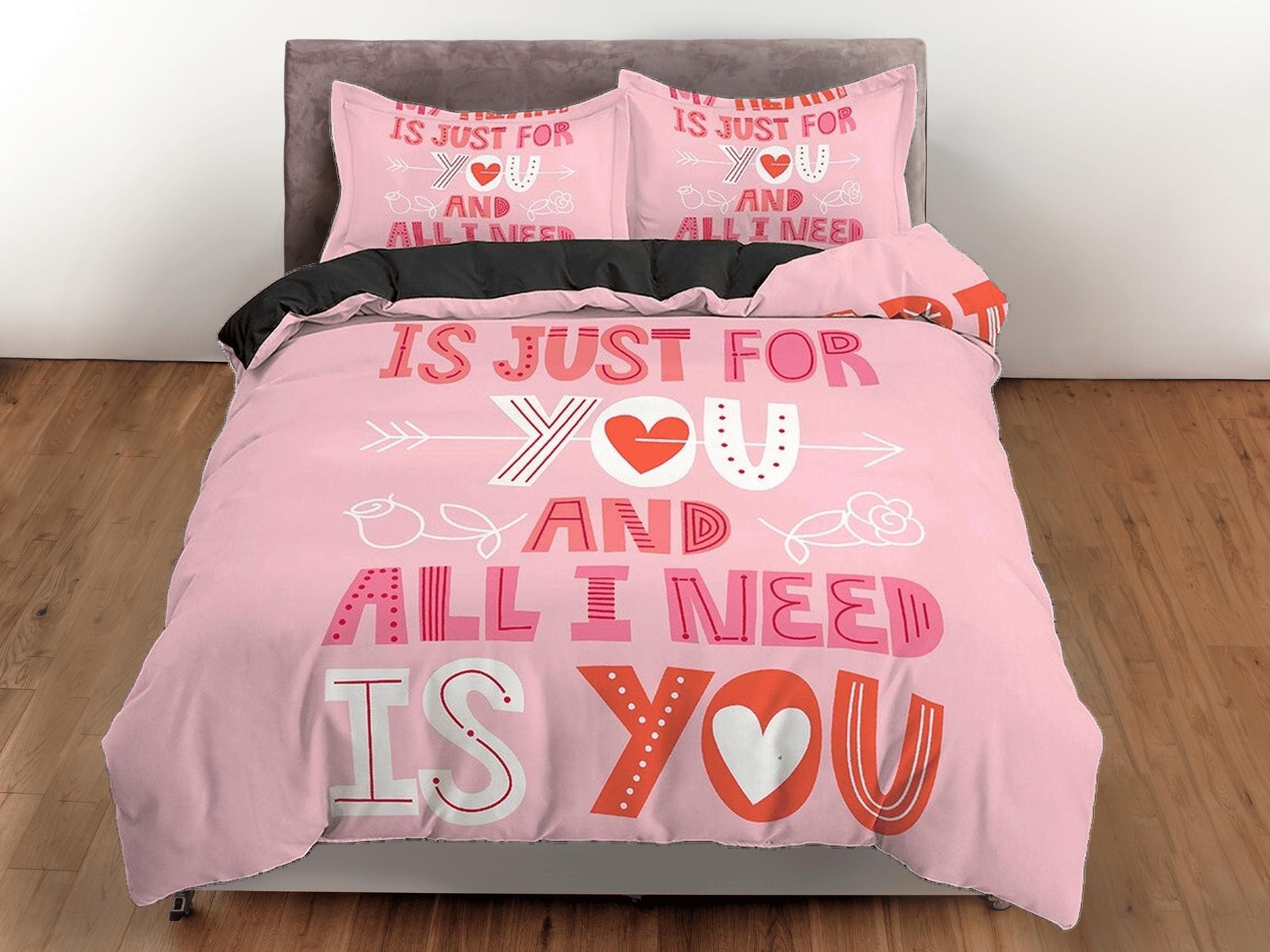 daintyduvet ALL I NEED is YOU Pink Bedding Set, Girly Dorm Bedding, Duvet Cover and Pillowcase, Aesthetic Duvet Cover King Queen Full Twin Single