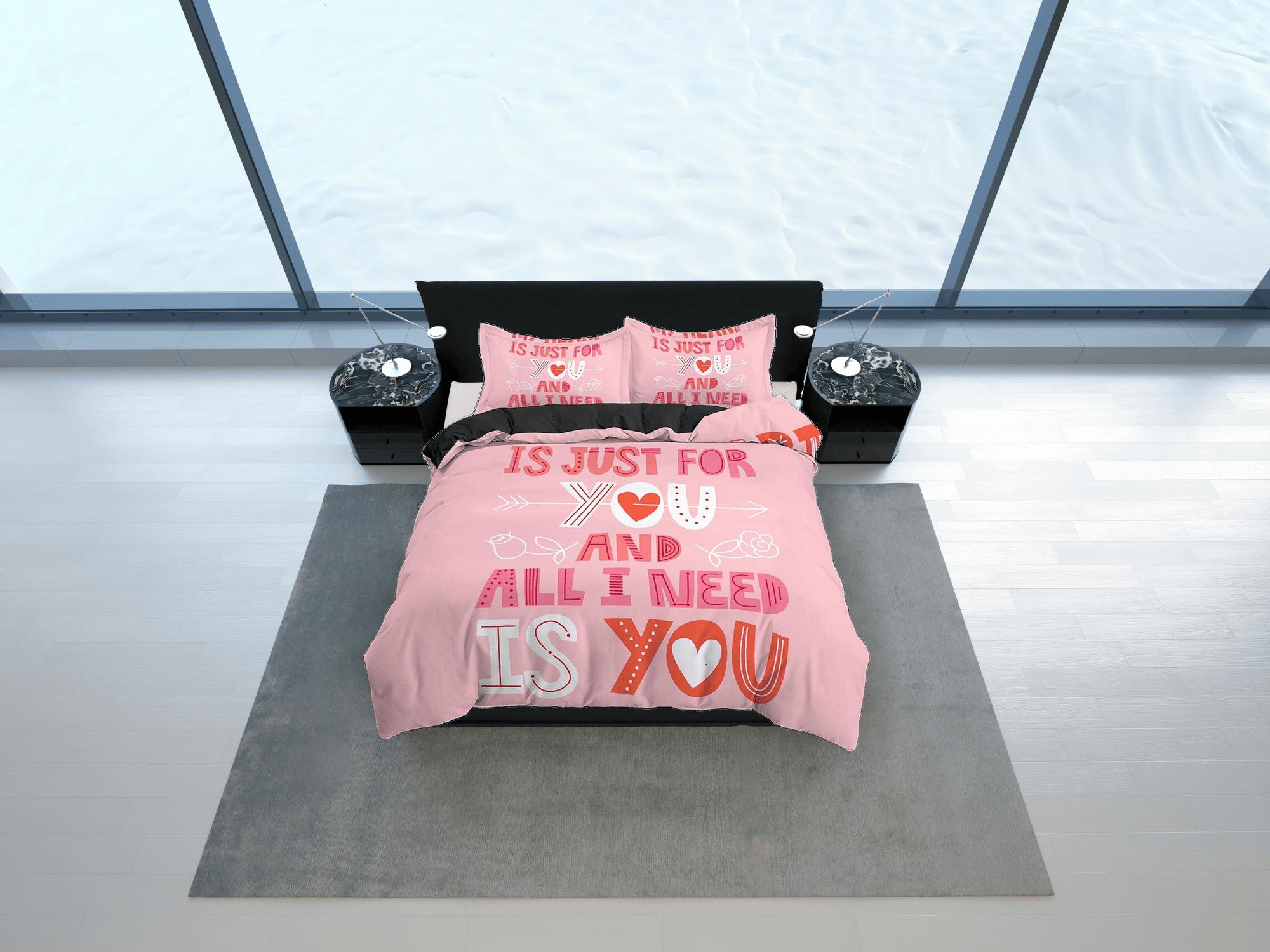 daintyduvet ALL I NEED is YOU Pink Bedding Set, Girly Dorm Bedding, Duvet Cover and Pillowcase, Aesthetic Duvet Cover King Queen Full Twin Single