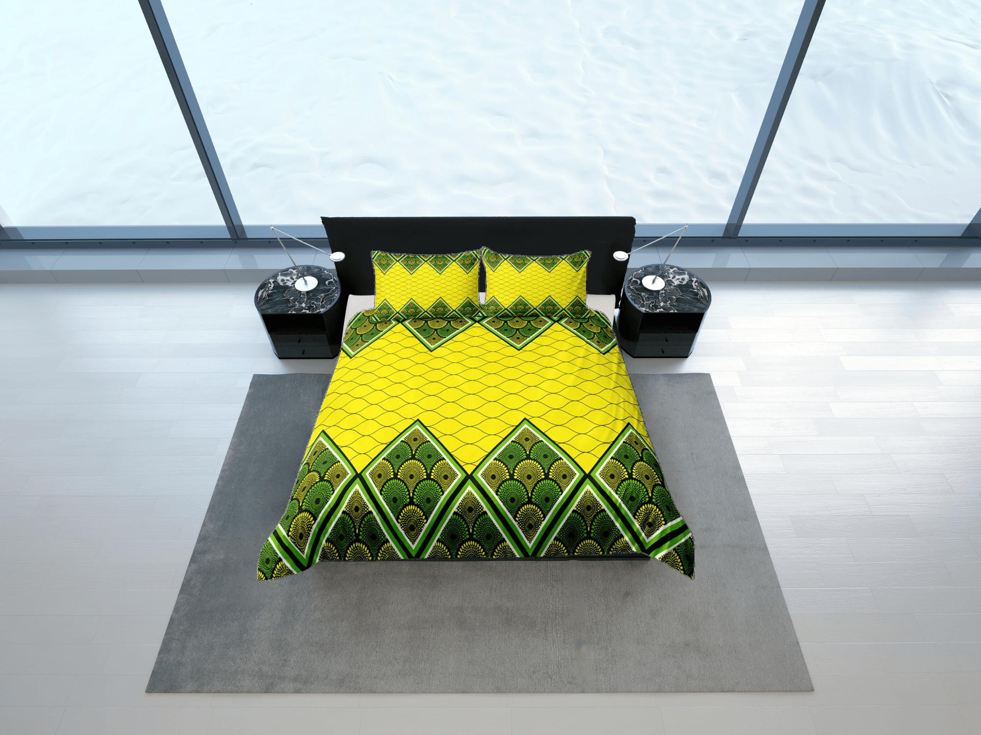 daintyduvet Artistic african geometric bedding set yellow duvet cover, boho bedding ethnic designs, afrocentric designer bedding, south african gift