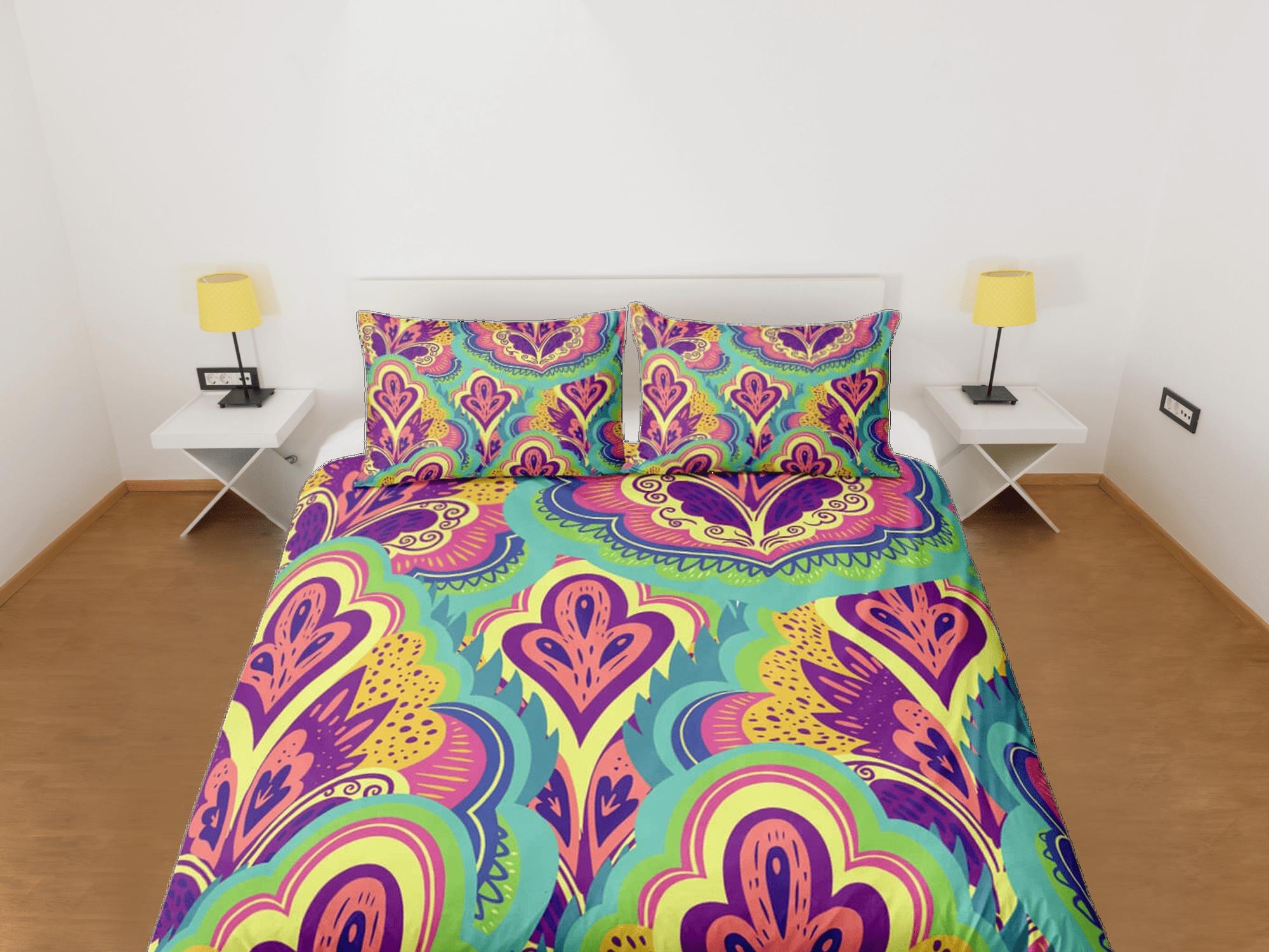 daintyduvet Artistic bright colors paisley duvet cover set, aesthetic room decor bedding set full, king, queen size, abstract boho bedspread