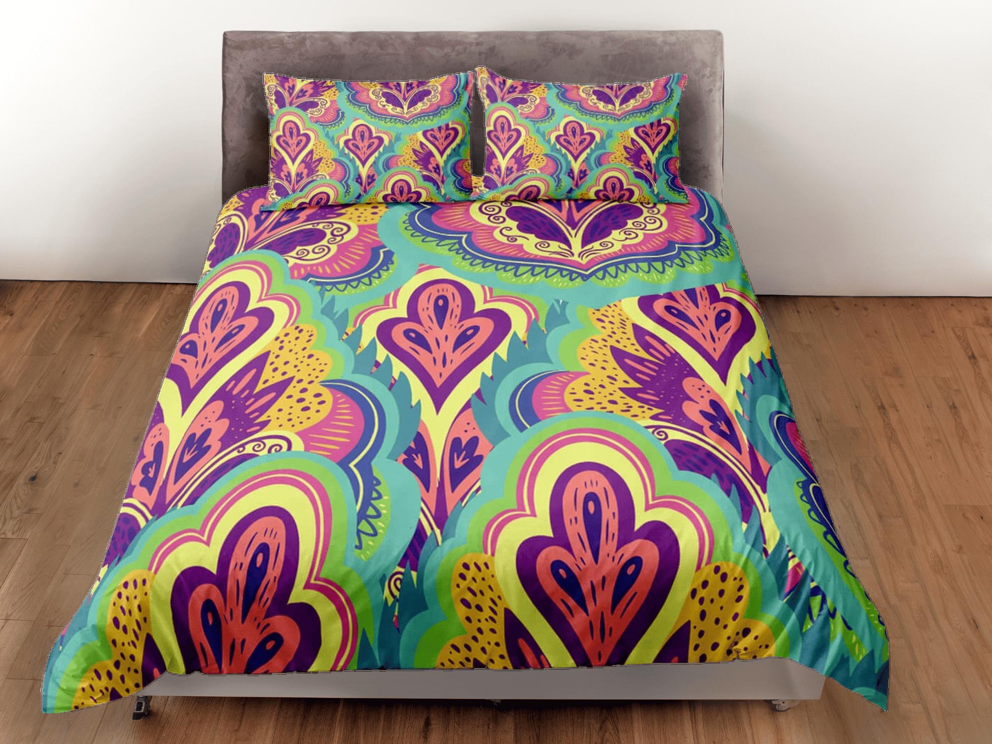daintyduvet Artistic bright colors paisley duvet cover set, aesthetic room decor bedding set full, king, queen size, abstract boho bedspread