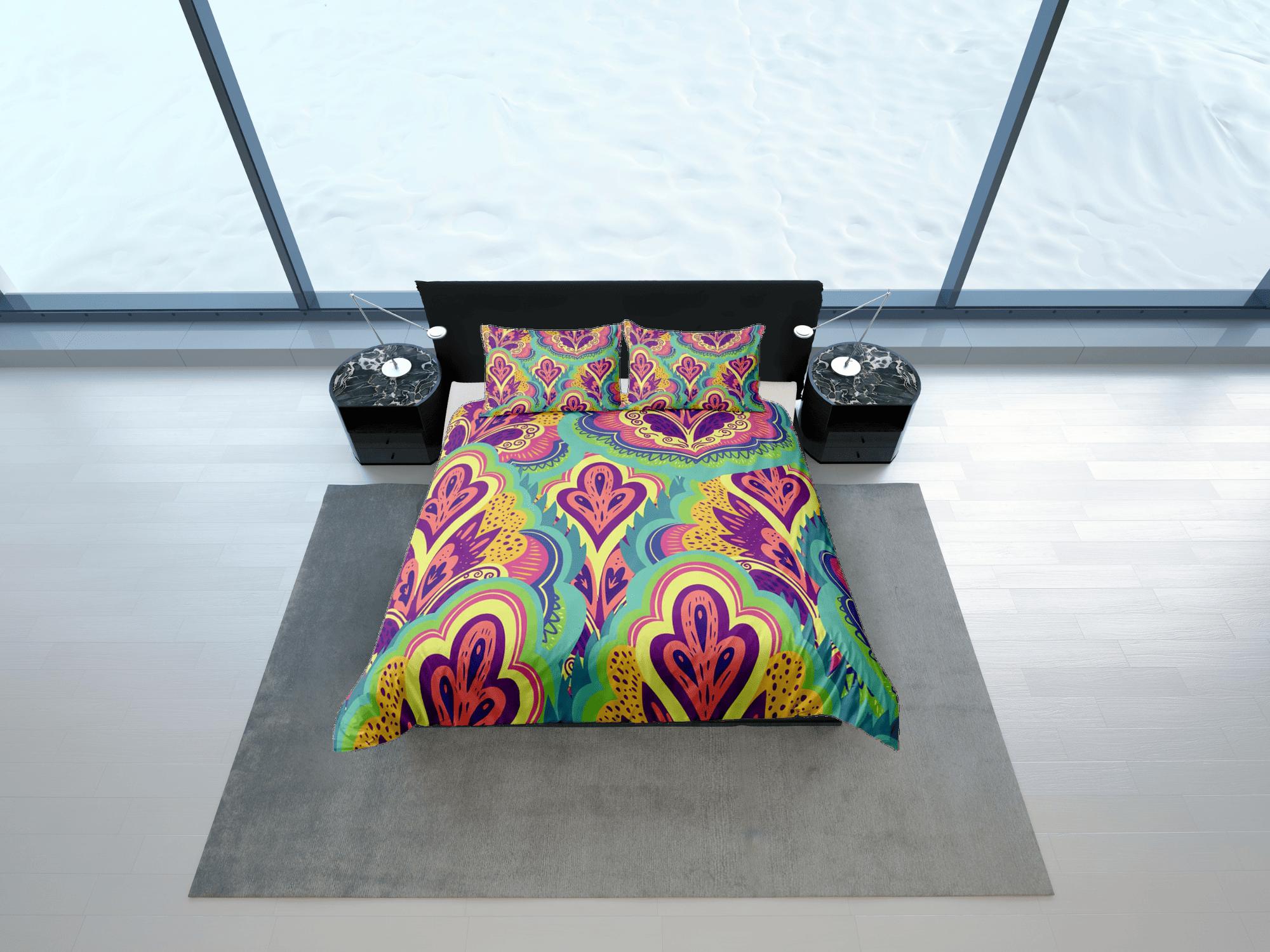 daintyduvet Artistic bright colors paisley duvet cover set, aesthetic room decor bedding set full, king, queen size, abstract boho bedspread