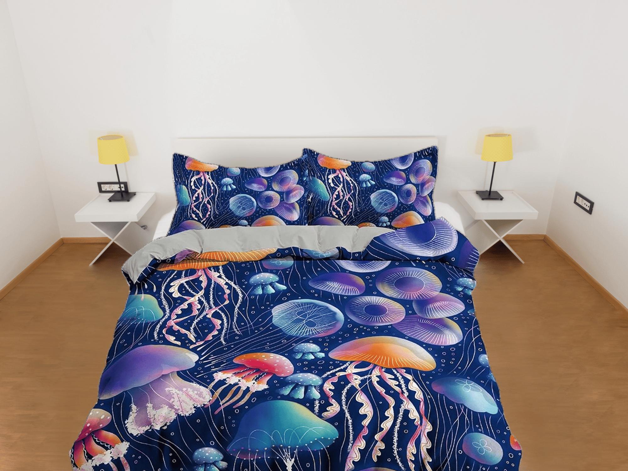 daintyduvet Assorted jellyfish bedding colorful duvet cover, ocean blush sea animal bedding set full king queen twin crib toddler, dorm bedding gift
