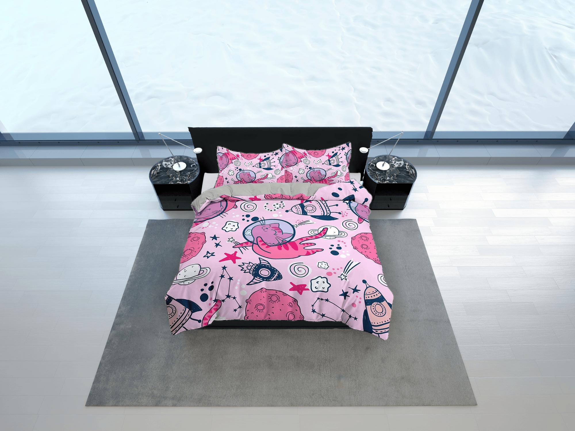 daintyduvet Astronaut Cat in Space Kids Baby Pink Duvet Cover Set, Toddler Bedding, Kids Bedroom, Cute Bedding, Duvet King Queen Full Twin Single