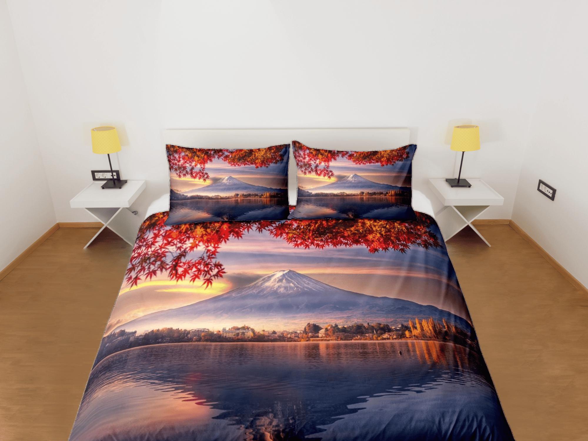 daintyduvet Autumn view of mt fuji japan oriental bedding, aesthetic duvet, japanese duvet cover set for king, queen, full, twin, single, toddler bed
