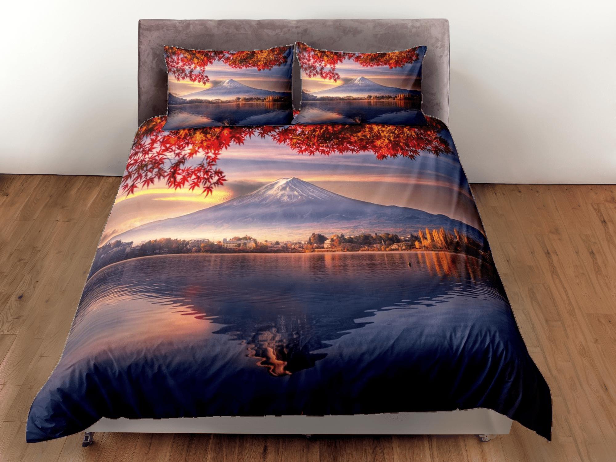 daintyduvet Autumn view of mt fuji japan oriental bedding, aesthetic duvet, japanese duvet cover set for king, queen, full, twin, single, toddler bed