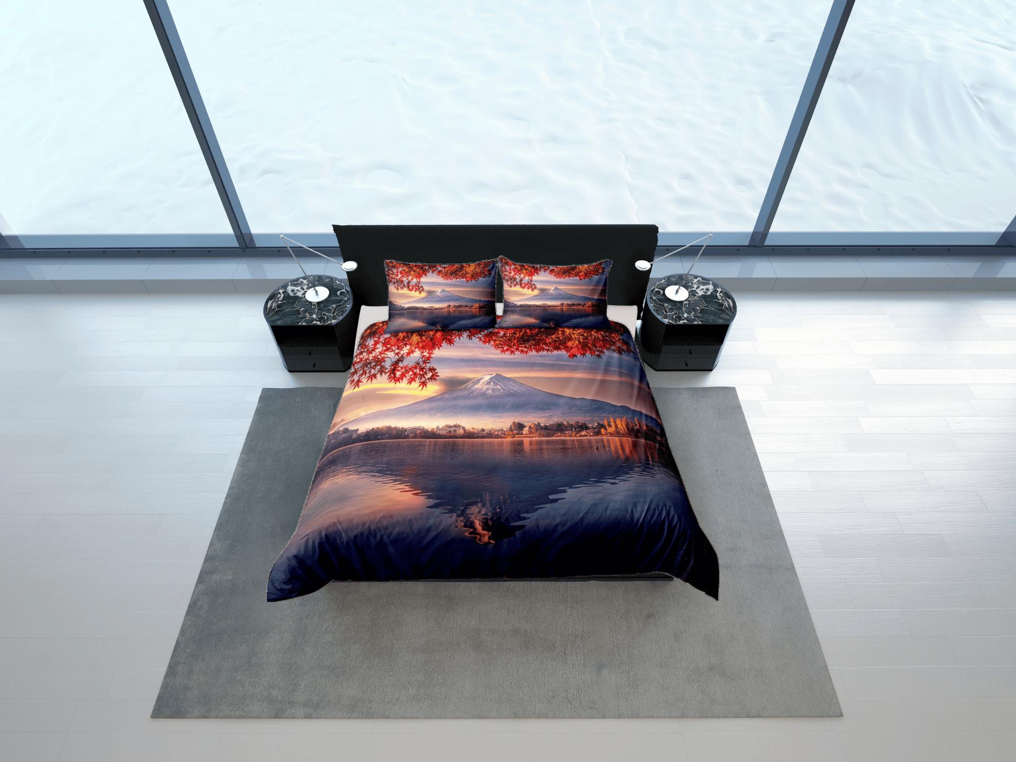 daintyduvet Autumn view of mt fuji japan oriental bedding, aesthetic duvet, japanese duvet cover set for king, queen, full, twin, single, toddler bed