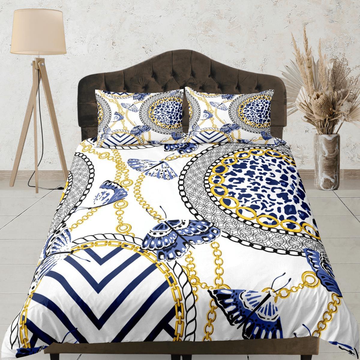 daintyduvet Baroque Blue Luxury Duvet Cover Set Aesthetic Bedding Set Full Victorian Decor,