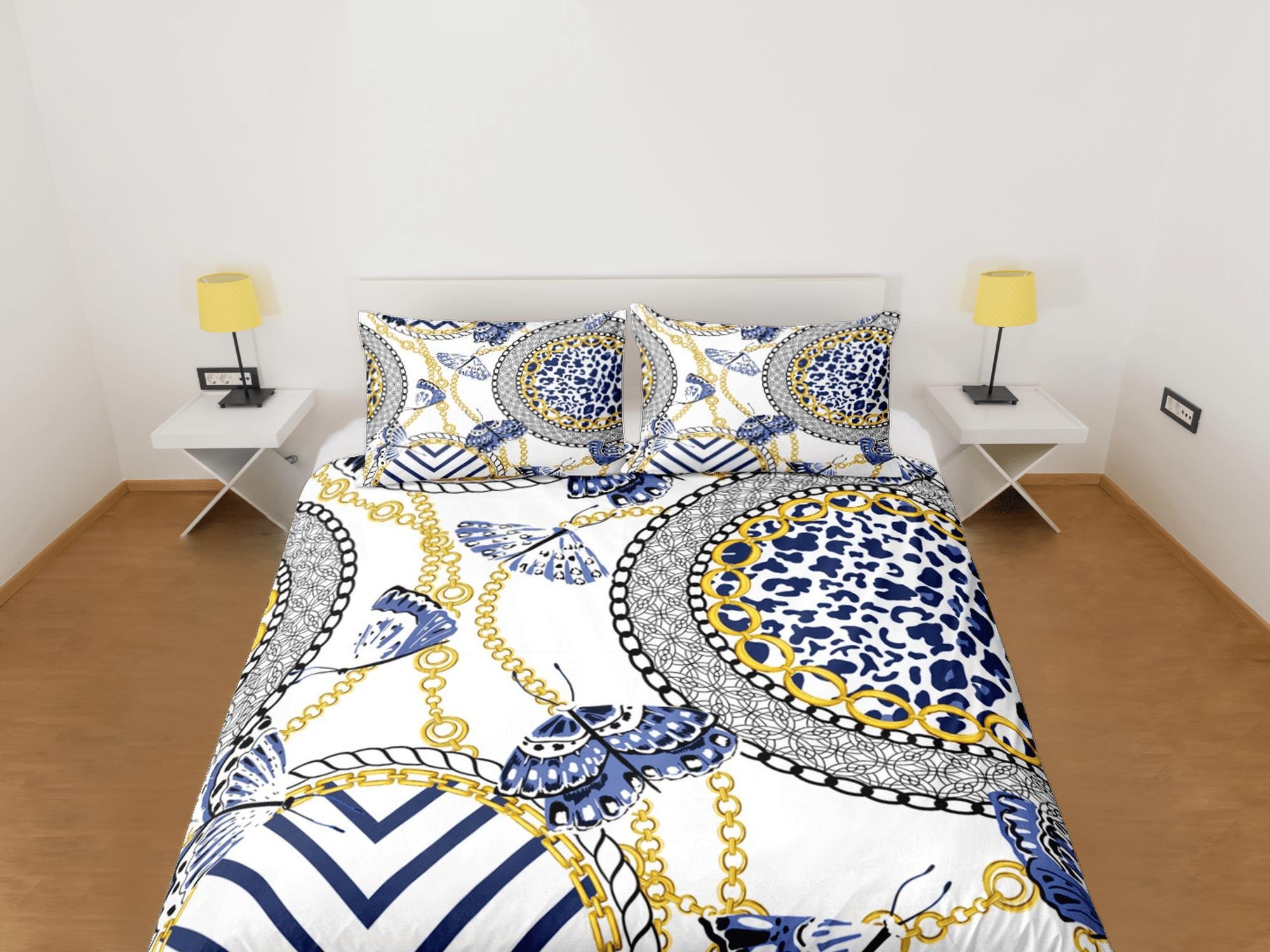 daintyduvet Baroque Blue Luxury Duvet Cover Set Aesthetic Bedding Set Full Victorian Decor,