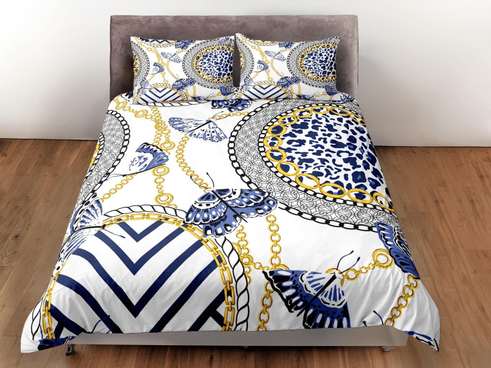 daintyduvet Baroque Blue Luxury Duvet Cover Set Aesthetic Bedding Set Full Victorian Decor,