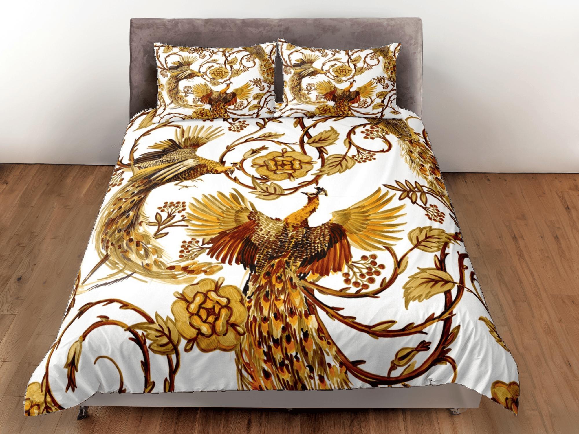 daintyduvet Baroque Golden Bird Luxury Duvet Cover Set Aesthetic Bedding Set Full Victorian Decor