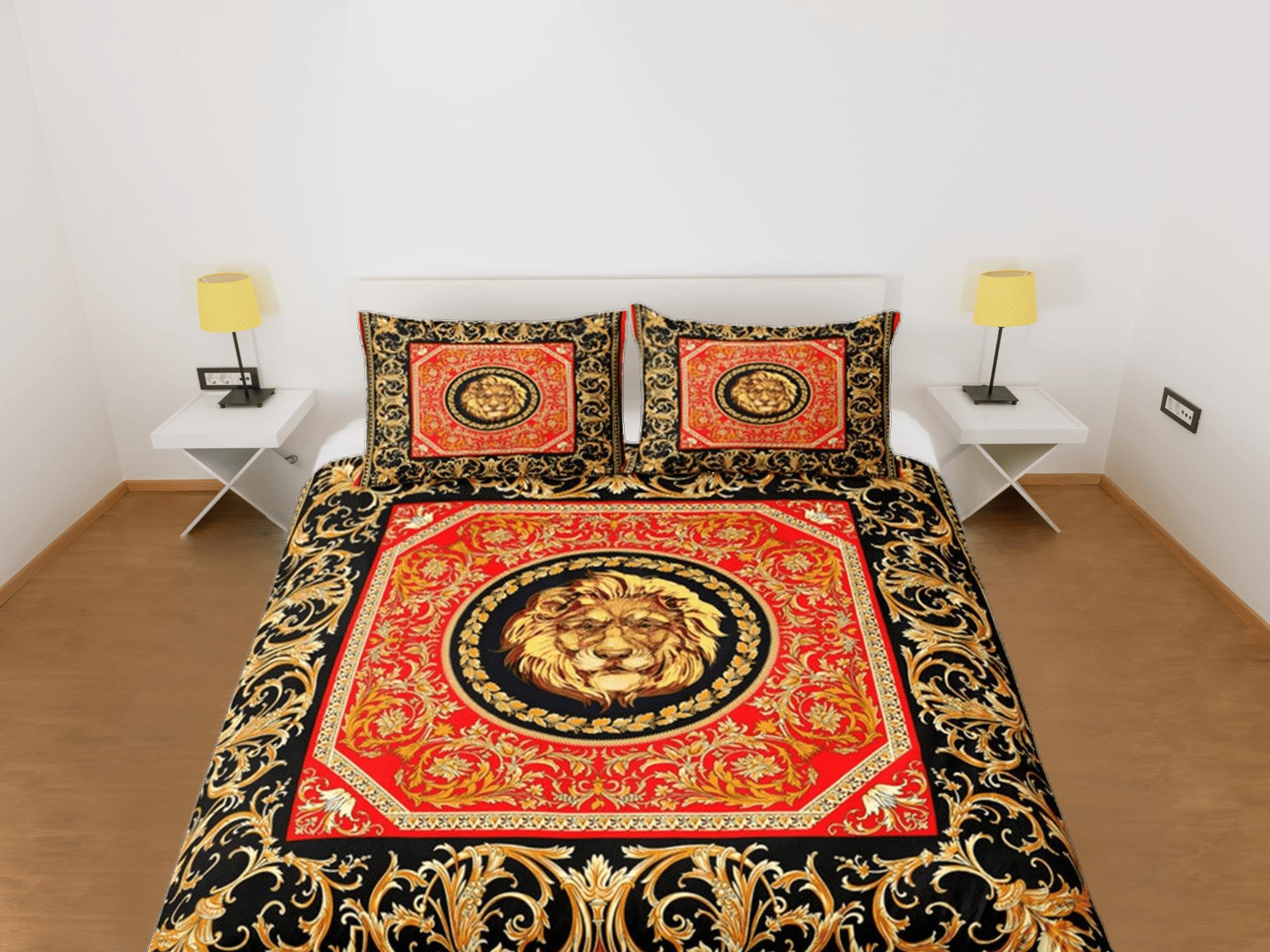 daintyduvet Baroque Lion Luxury Duvet Cover Set Aesthetic Bedding Set Full Victorian Decor,