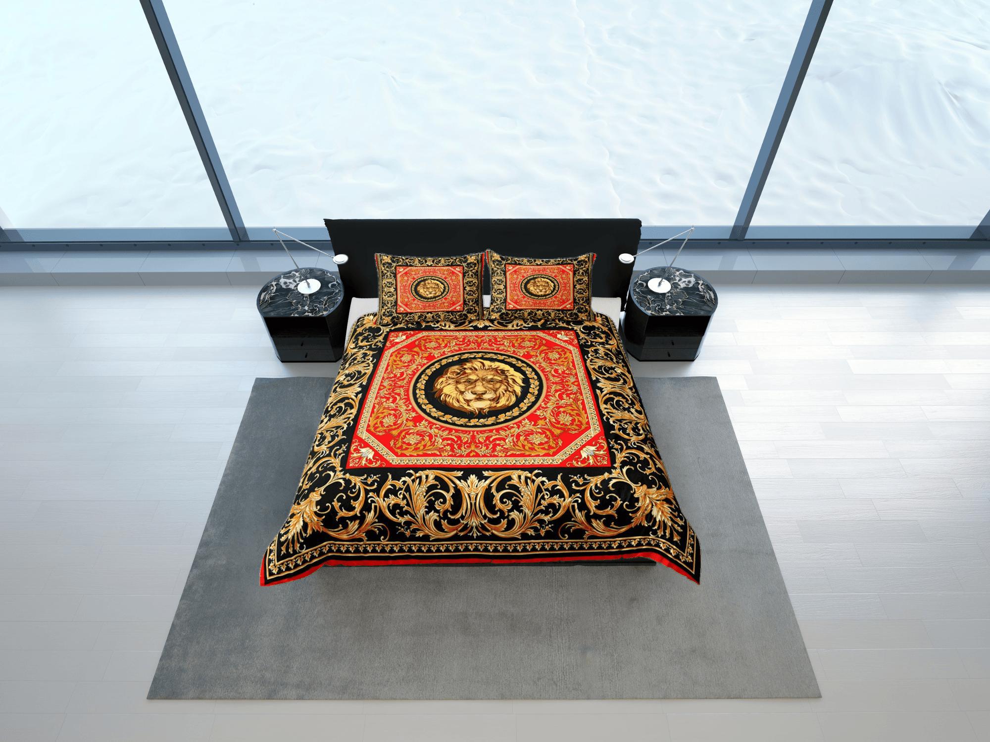 daintyduvet Baroque Lion Luxury Duvet Cover Set Aesthetic Bedding Set Full Victorian Decor,