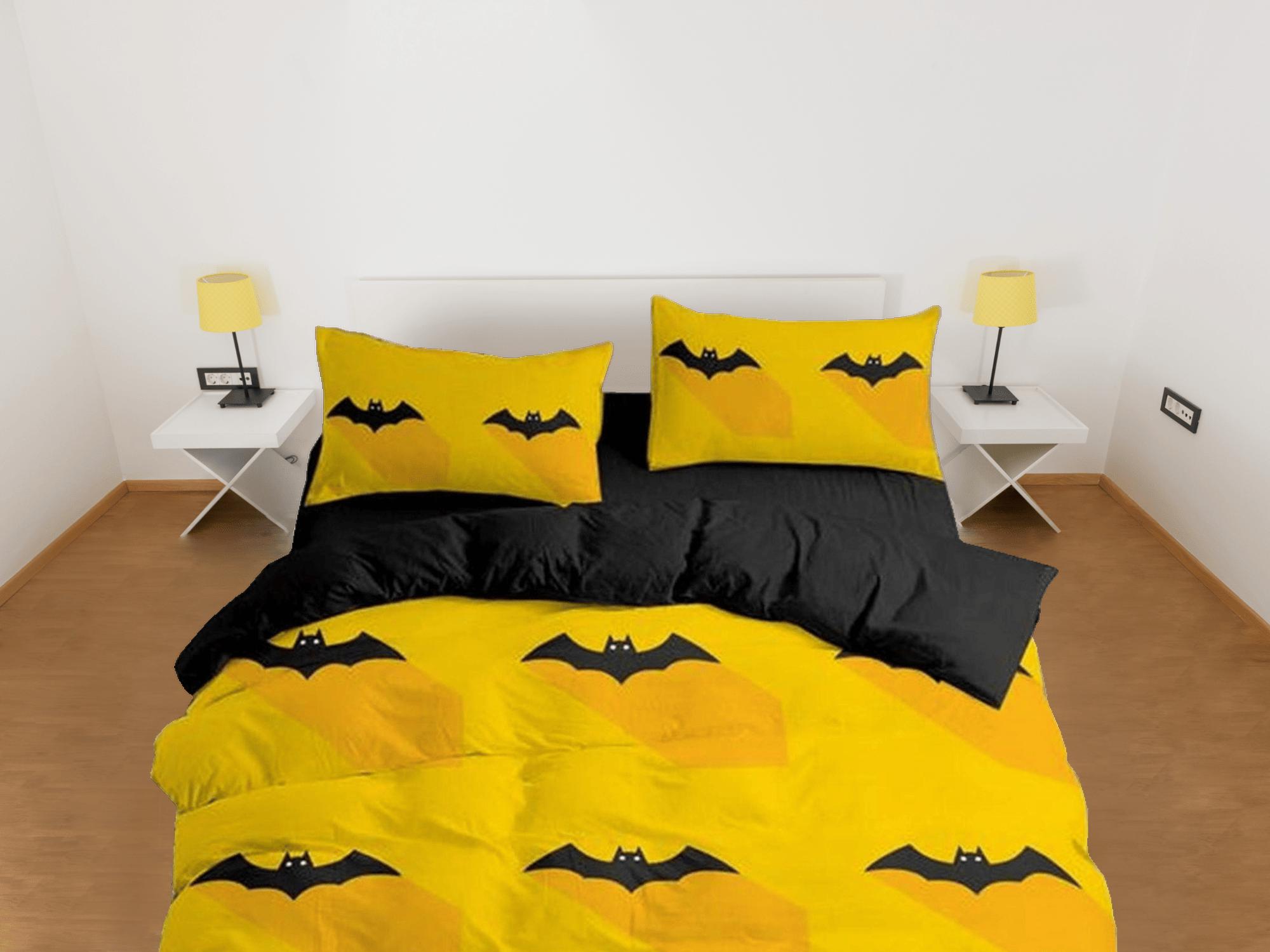 daintyduvet Bat halloween full size bedding & pillowcase, yellow duvet cover set dorm bedding, halloween decor, nursery toddler bedding, halloween gift