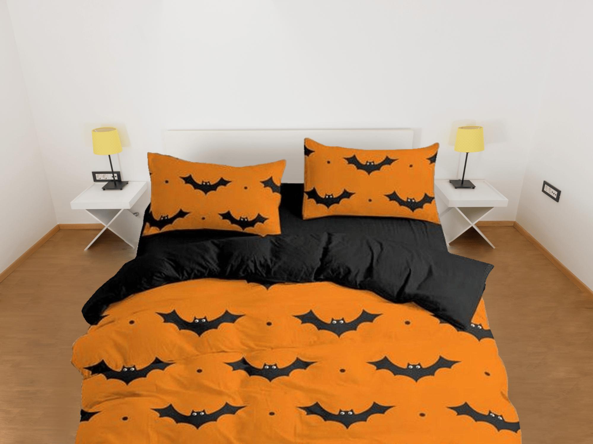 daintyduvet Bat pattern orange halloween full size bedding & pillowcase, duvet cover set dorm bedding, halloween nursery toddler bedding, halloween gift