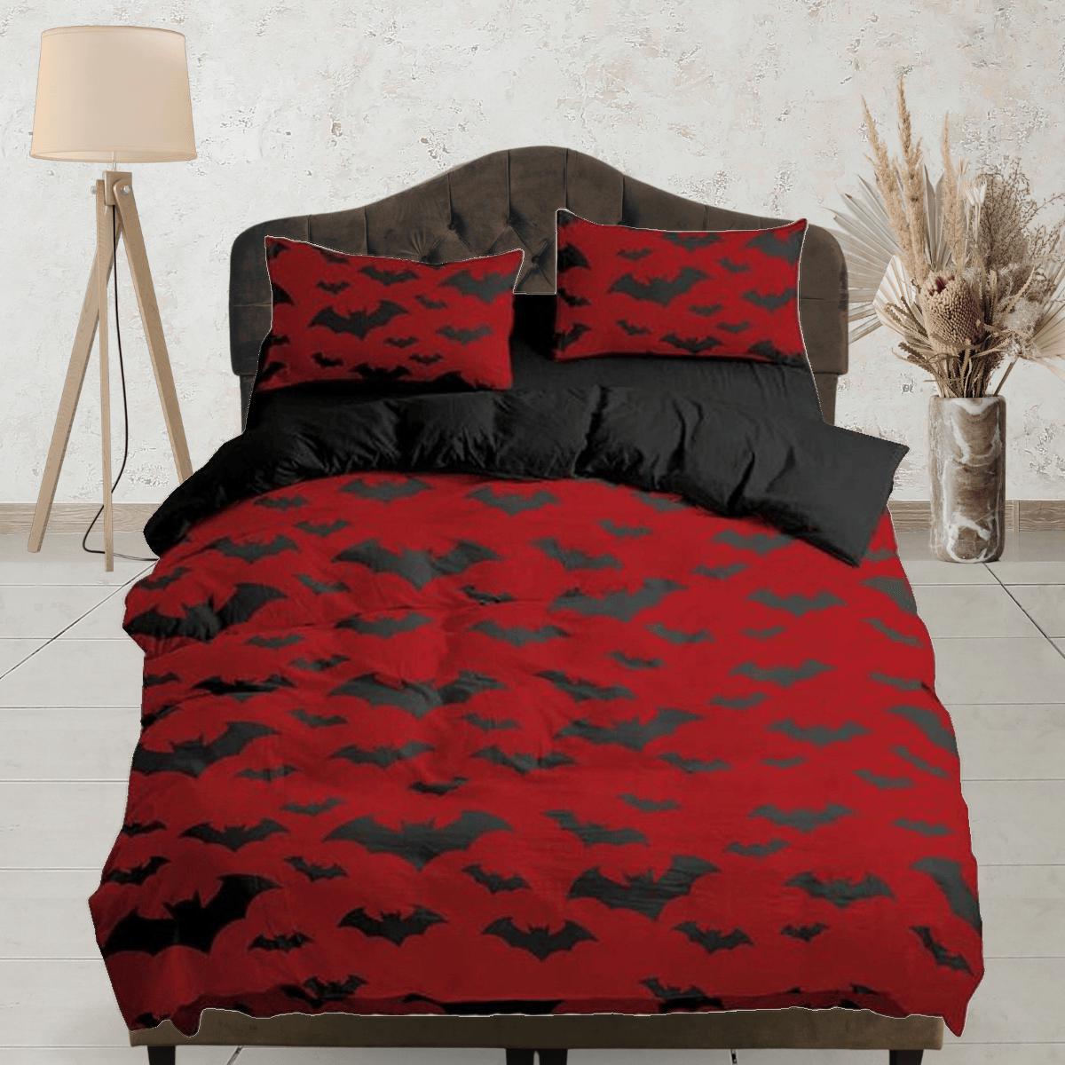 daintyduvet Bat prints halloween full size bedding & pillowcase, red duvet cover dorm bedding, halloween decor, nursery toddler bedding, halloween gift