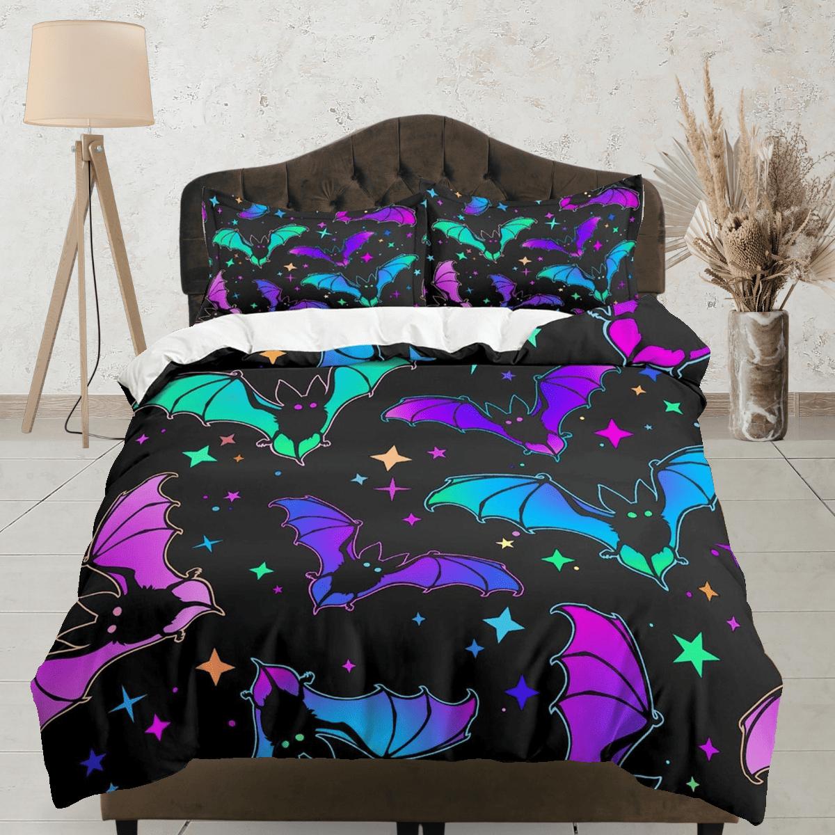 daintyduvet Bats and stars halloween bedding & pillowcase, gothic duvet cover, dorm bedding, halloween goth decor toddler bedding, halloween gift
