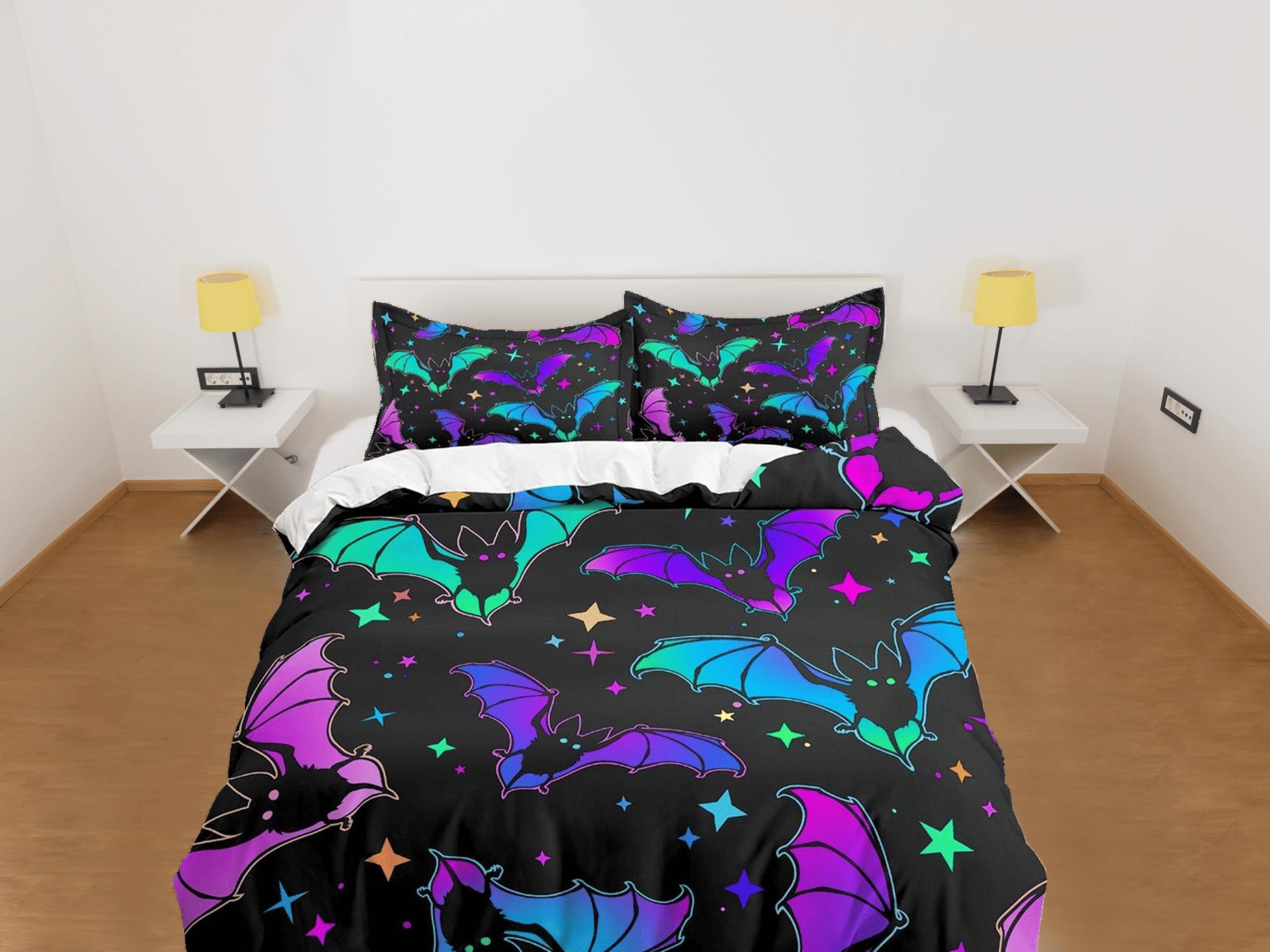 daintyduvet Bats and stars halloween bedding & pillowcase, gothic duvet cover, dorm bedding, halloween goth decor toddler bedding, halloween gift