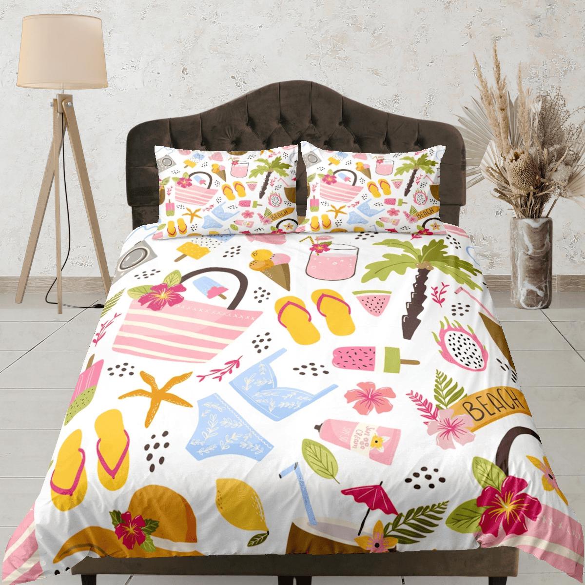 daintyduvet Beach essentials bikini coastal grandma duvet cover nautical bedding set full queen king, aesthetic beach room decor, ocean lover gift