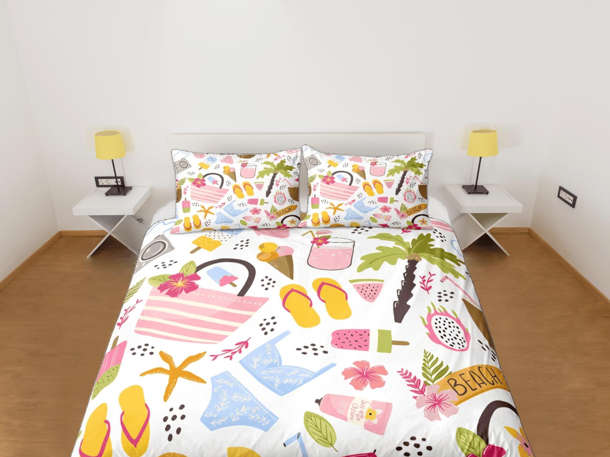 daintyduvet Beach essentials bikini coastal grandma duvet cover nautical bedding set full queen king, aesthetic beach room decor, ocean lover gift