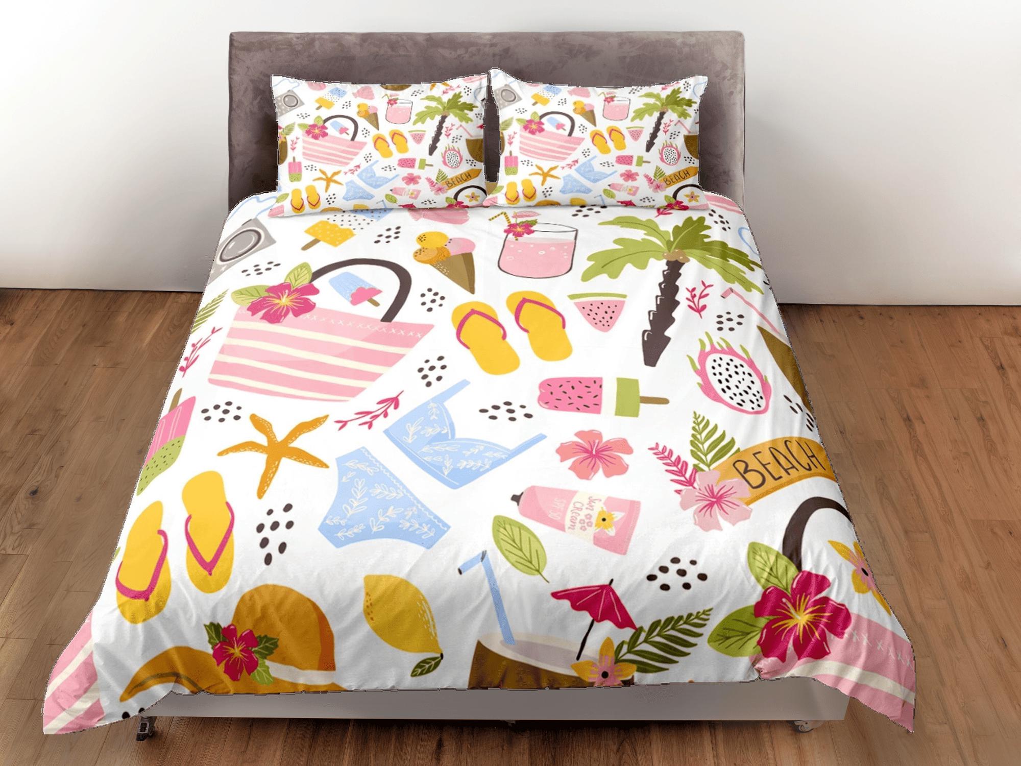 daintyduvet Beach essentials bikini coastal grandma duvet cover nautical bedding set full queen king, aesthetic beach room decor, ocean lover gift