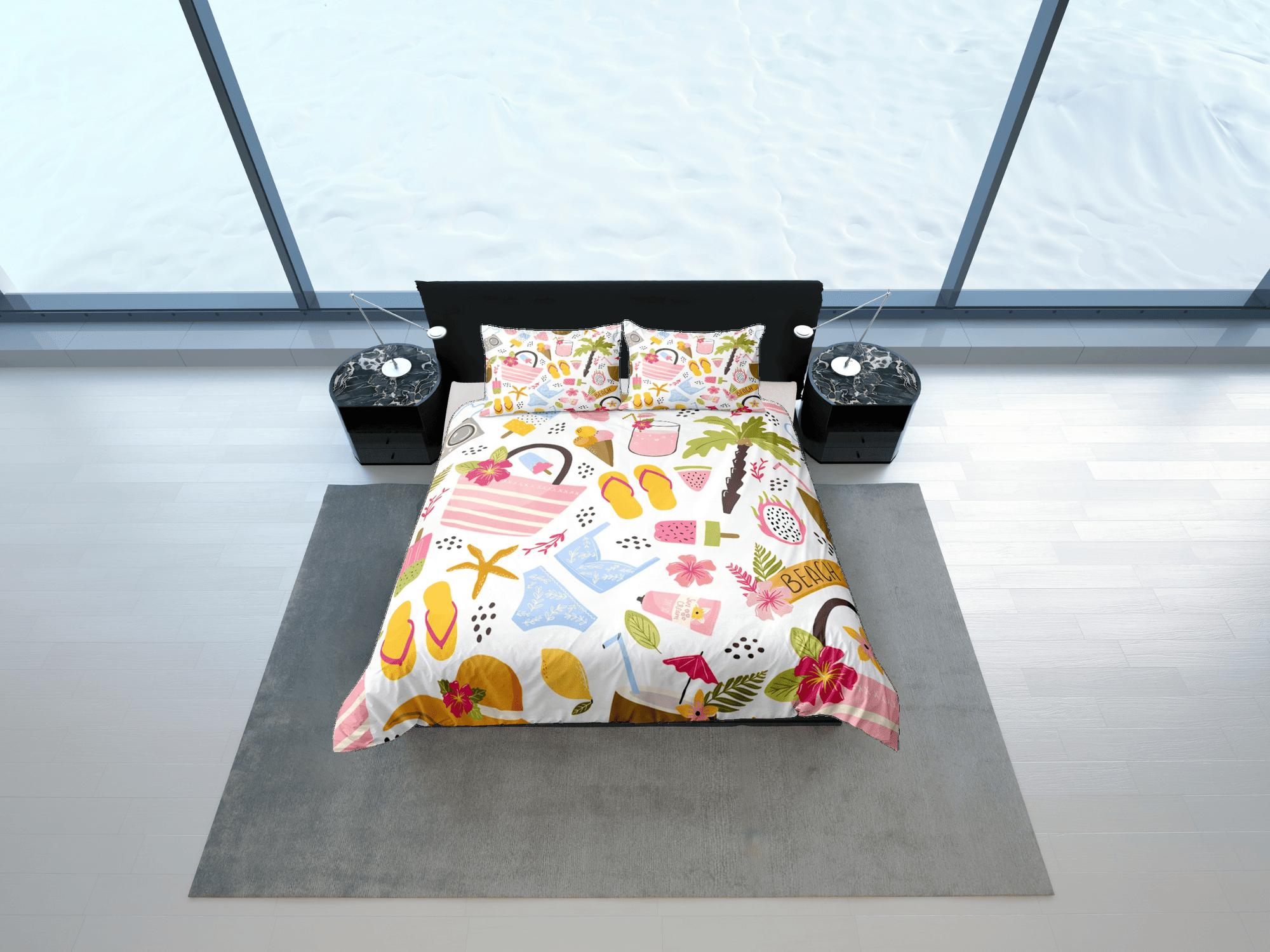 daintyduvet Beach essentials bikini coastal grandma duvet cover nautical bedding set full queen king, aesthetic beach room decor, ocean lover gift