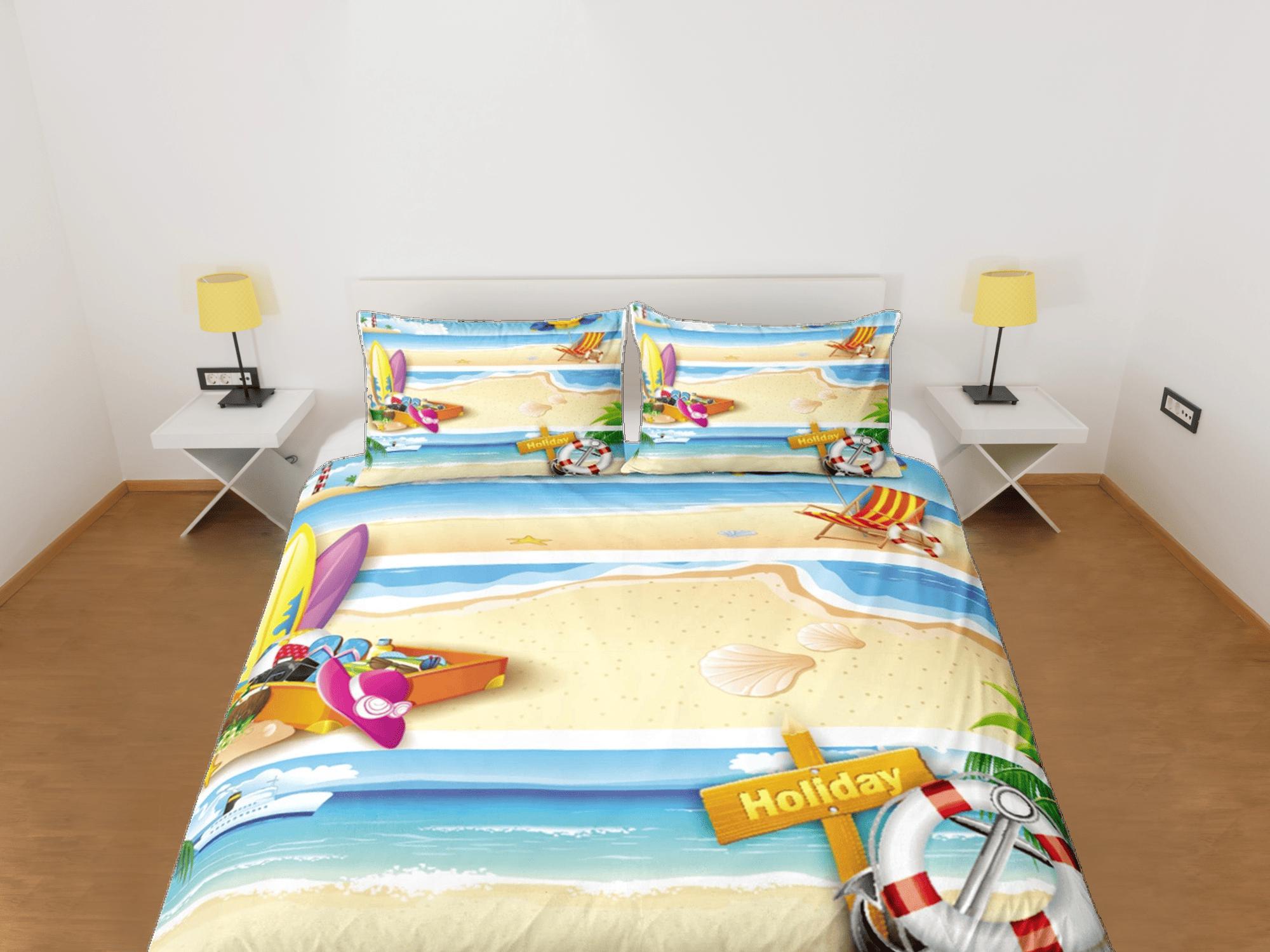 daintyduvet Beach summer holiday coastal grandma duvet cover nautical bedding set full queen king, aesthetic beach room decor, ocean lover gift seaman