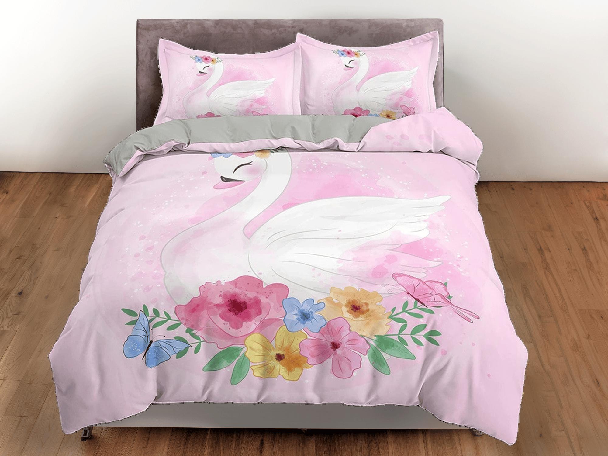 daintyduvet Beautiful Swan Pink Girly Bedding, Duvet Cover Set & Pillowcase, Zipper Bedding, Dorm Bedding, Teens Adult Duvet King Queen Full Twin Single