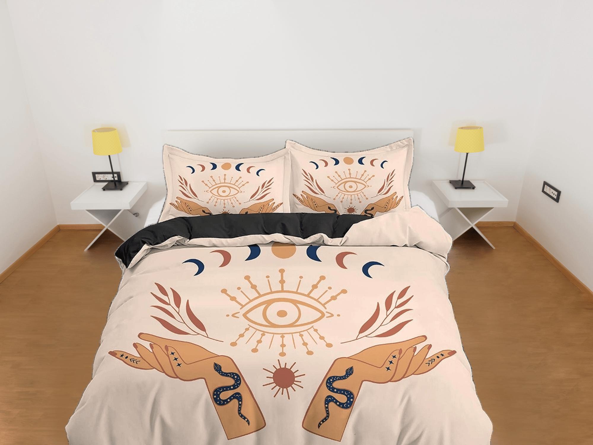 daintyduvet Beige Boho Bedding with Wiccan Design, Witchy Duvet Cover Set, Dorm Bedding, Tarot Psychic Aesthetic Duvet Cover King Queen Full Twin Single